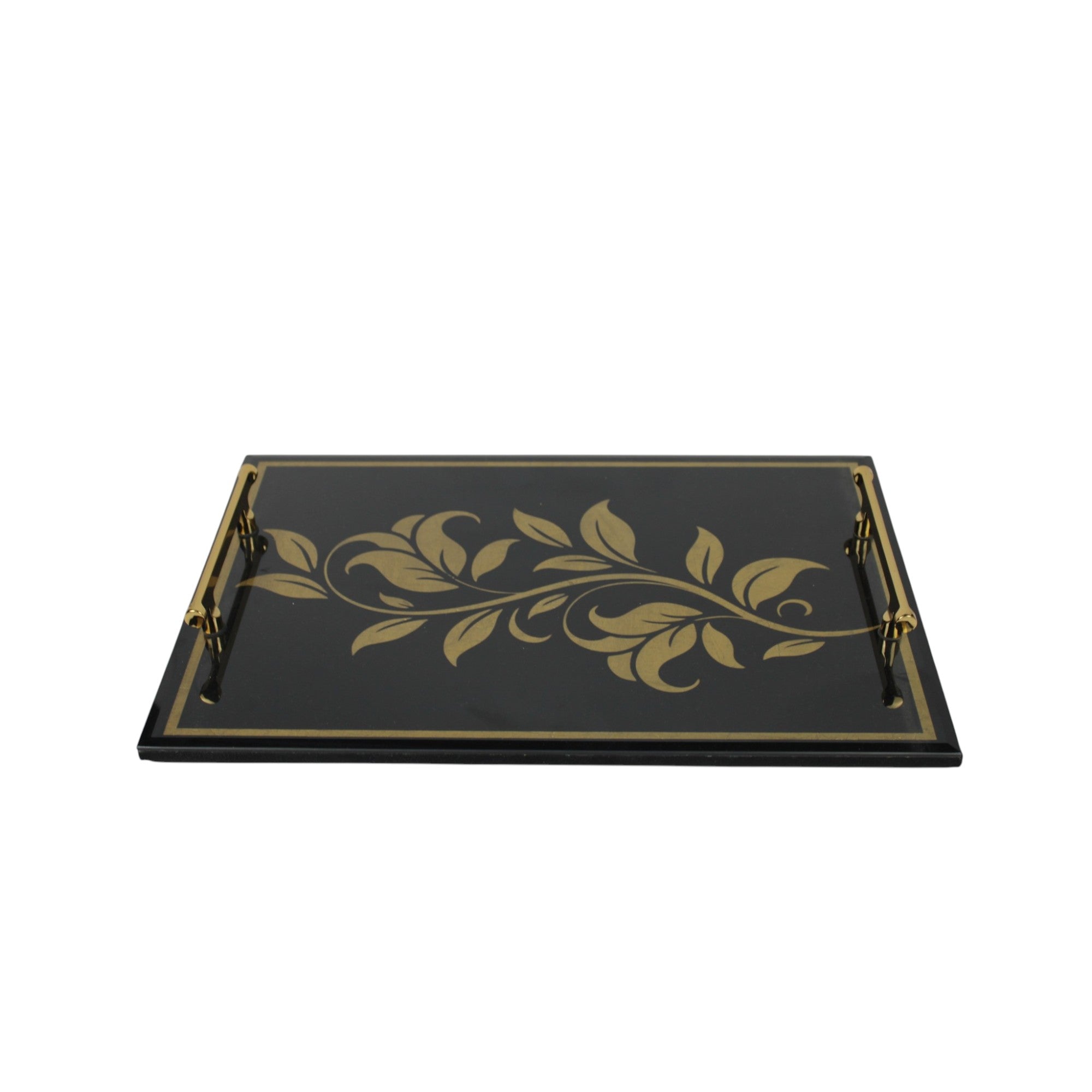 Luxury  Lilly Design Black Glass Tray Set of Two