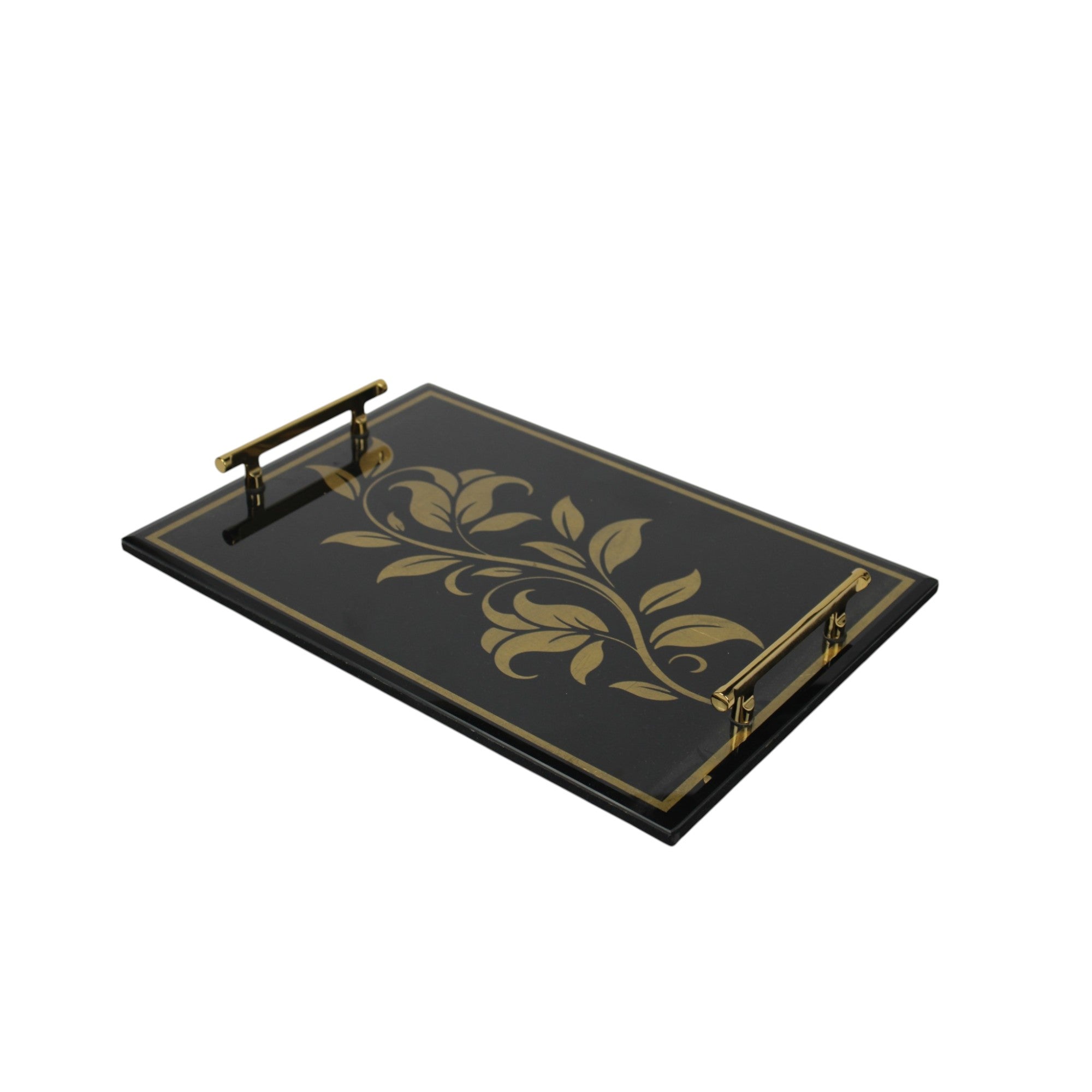 Luxury  Lilly Design Black Glass Tray Set of Two