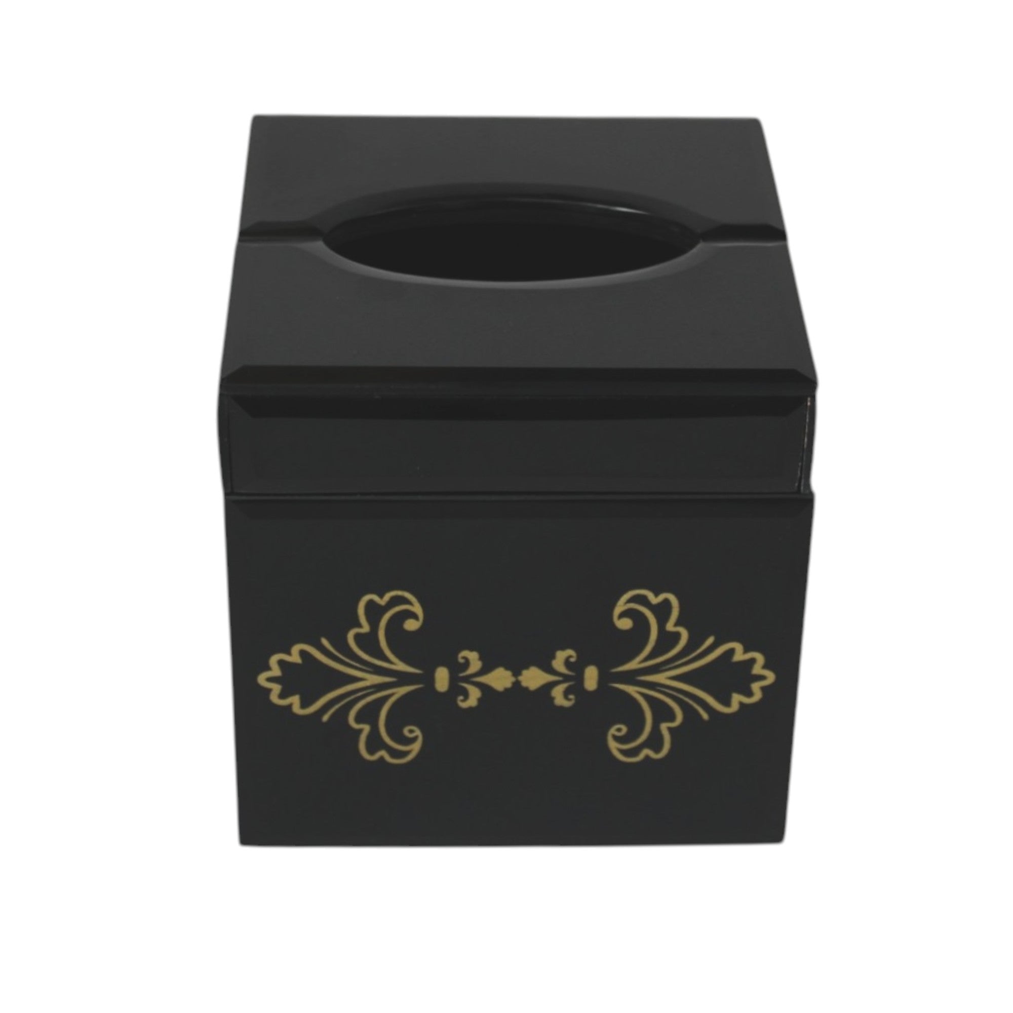 Luxury Black Glass with Gold Work Square Tissue Box for Bathrooms
