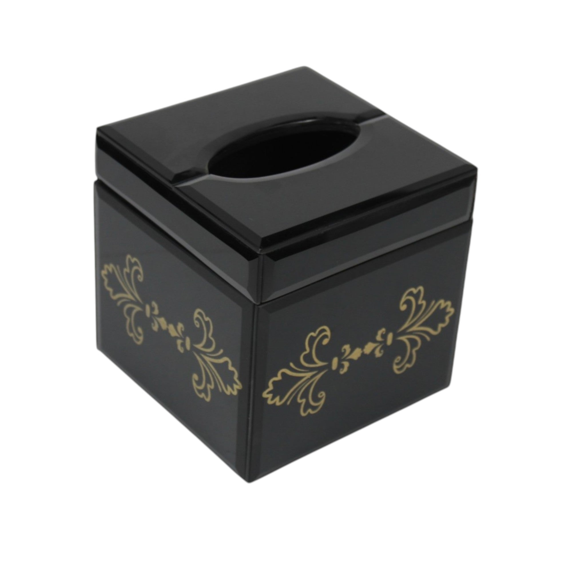 Luxury Black Glass with Gold Work Square Tissue Box for Bathrooms
