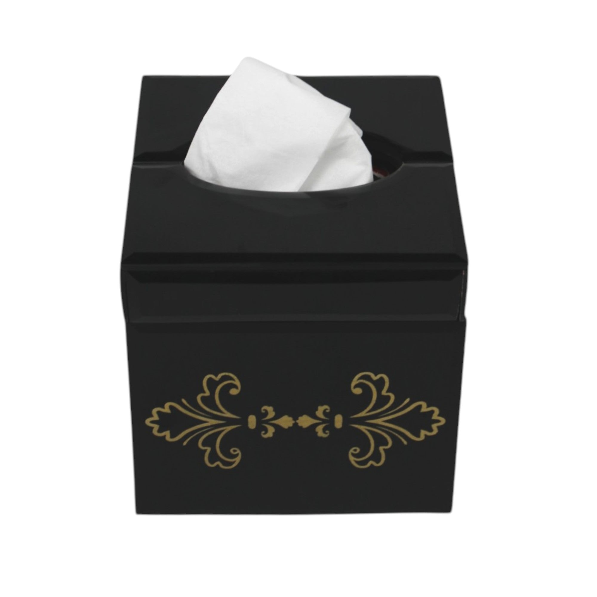  Luxury Black Glass with Gold Work Tissue Box for Bathrooms 