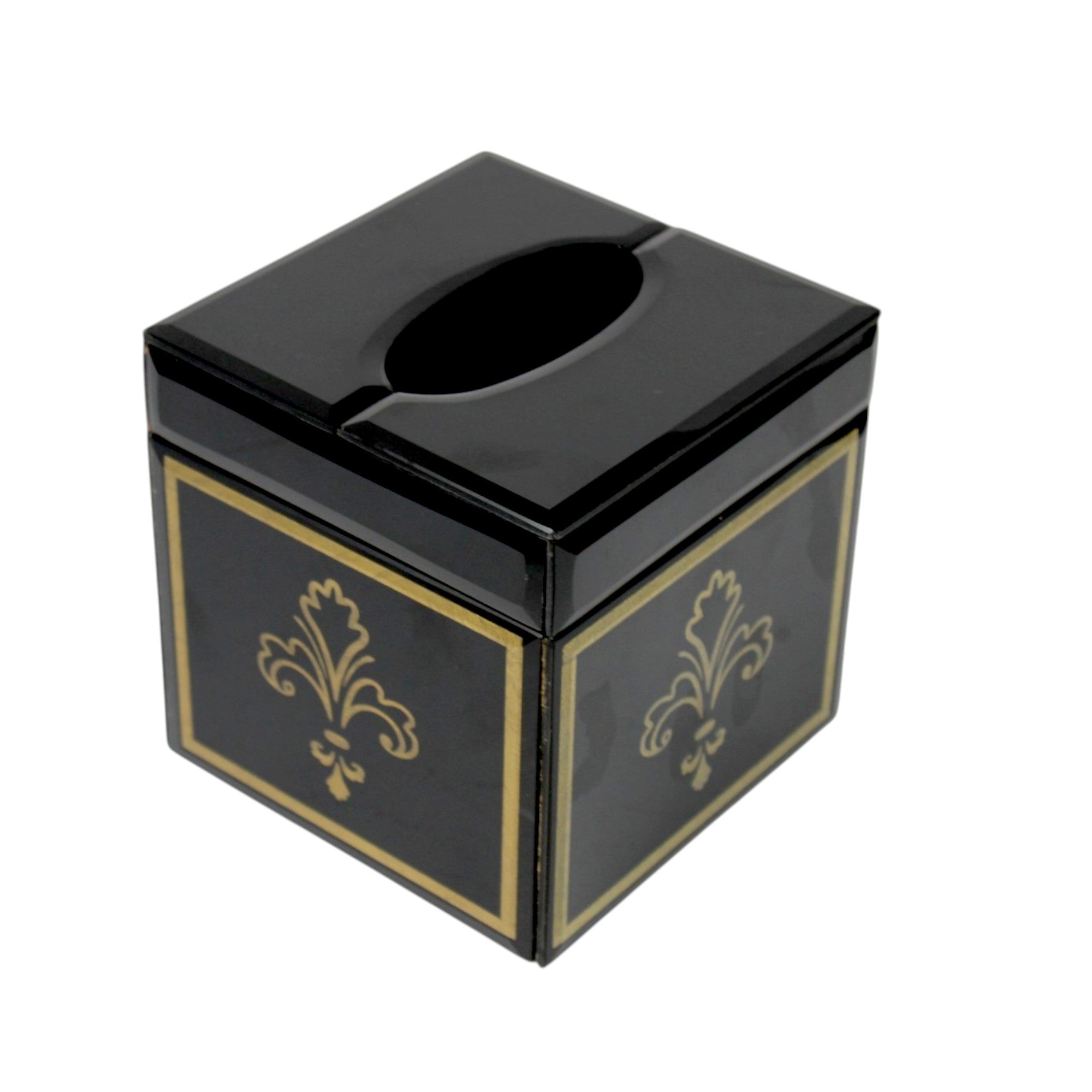 Premium Lilly Design Black Glass with Gold Work Square Tissue Box for Bathrooms