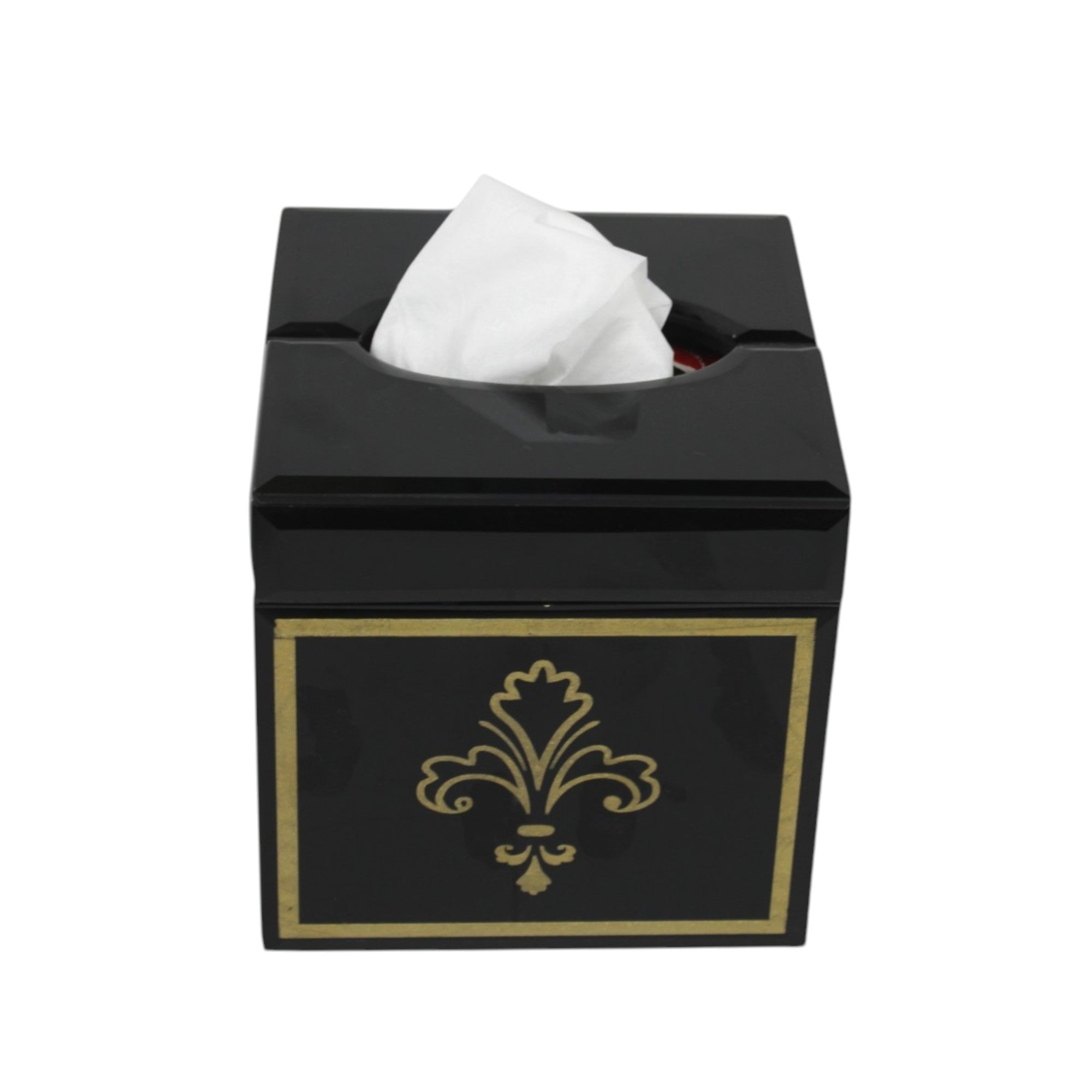  Premium Lilly Design Black Glass with Gold Work Tissue Box for Bathrooms 