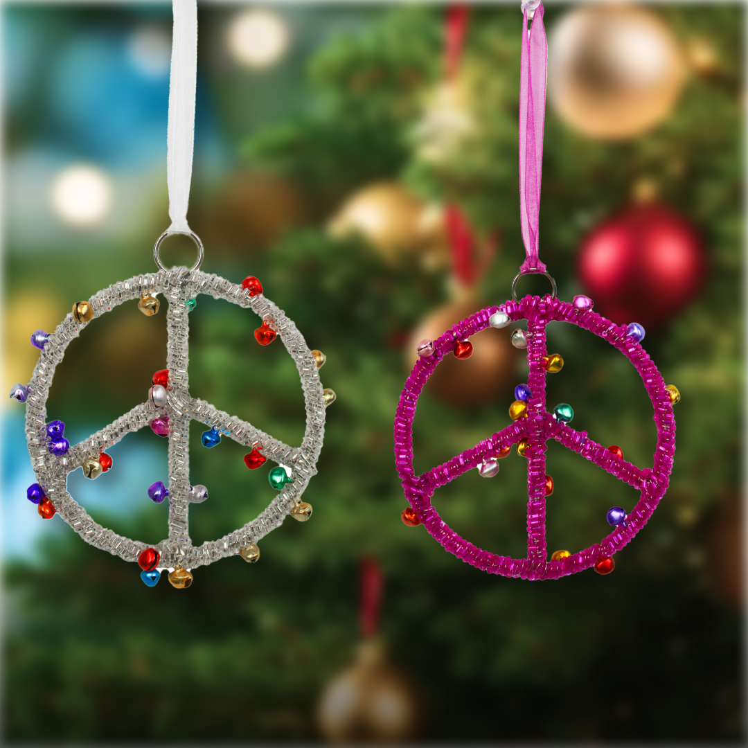 Set of 2 Beaded Peace Designed Christmas Ornament