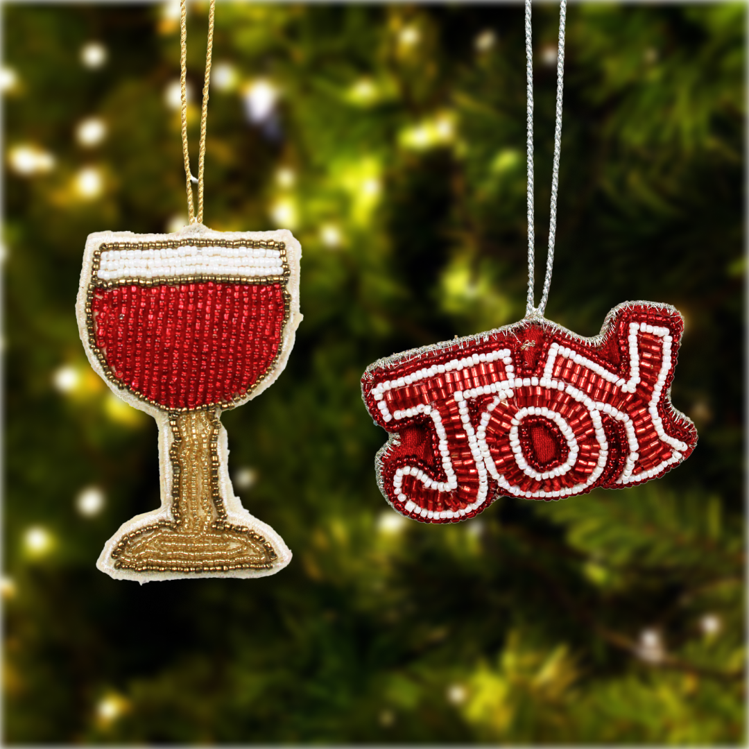 Set of 2 Beaded Christmas Tree Hanging Ornament