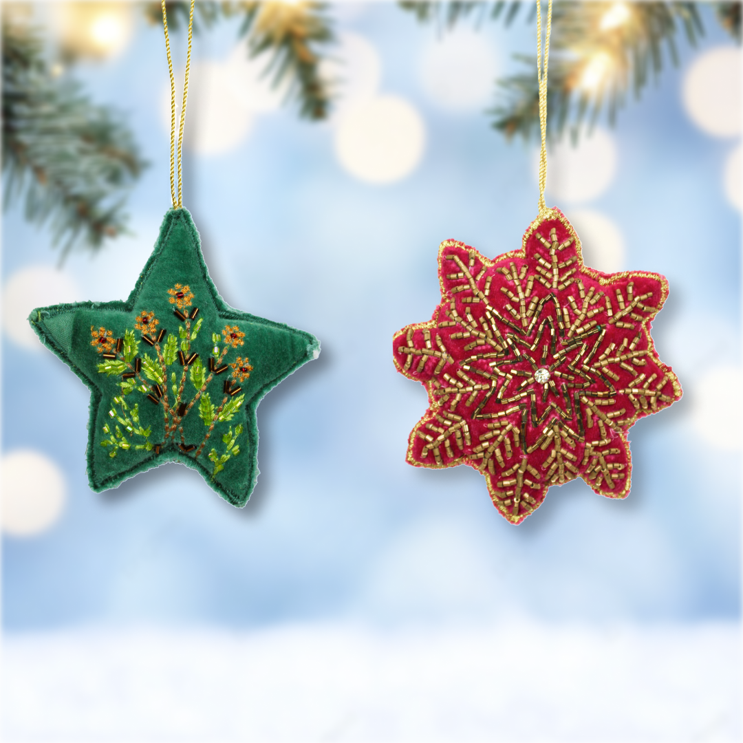 Set of 2 Beaded Christmas Hanging Ornament