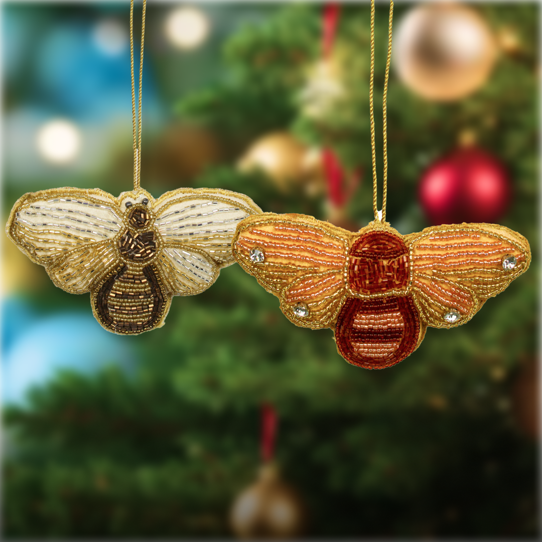 Set of 2 Bug Shaped Christmas Ornament Tree Hanging