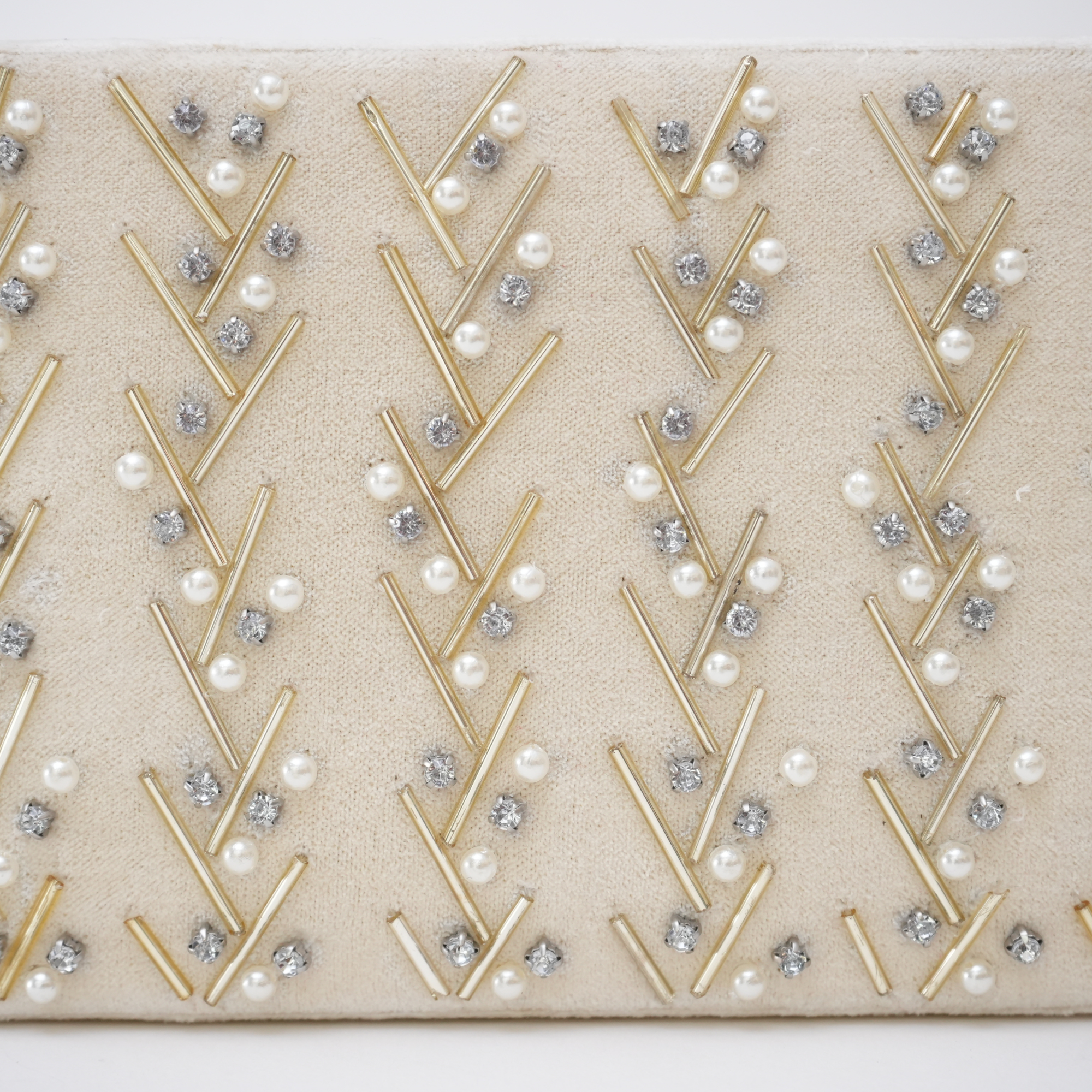 Beaded Ivory Velvet Jewellery Box