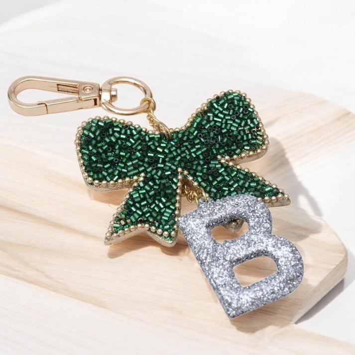 "B" Beaded Bow Bag Charm