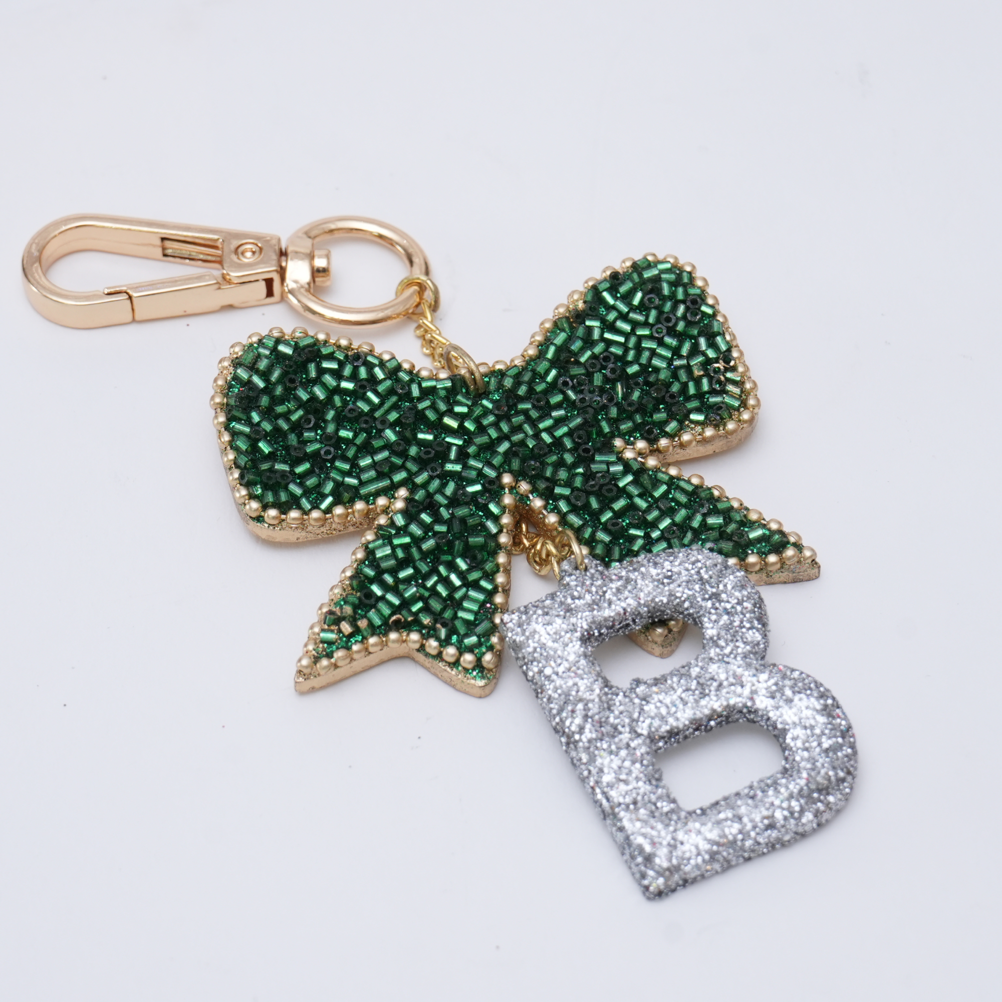"B" Beaded Bow Bag Charm