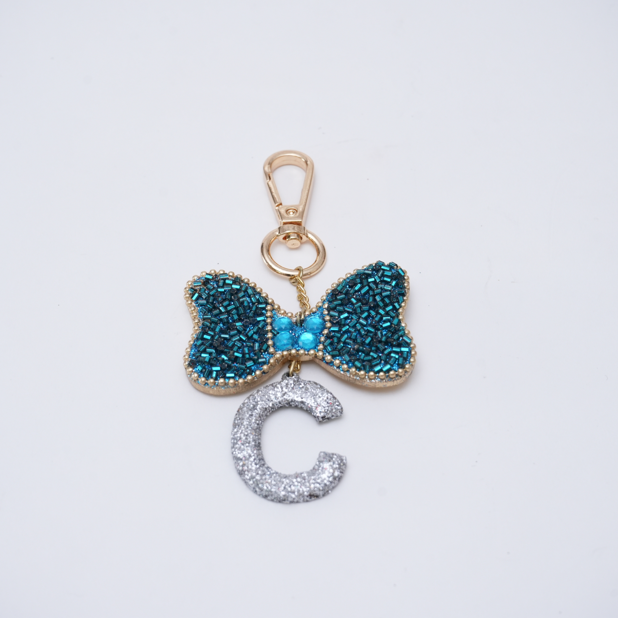 "C" Beaded Bow Bag Charm