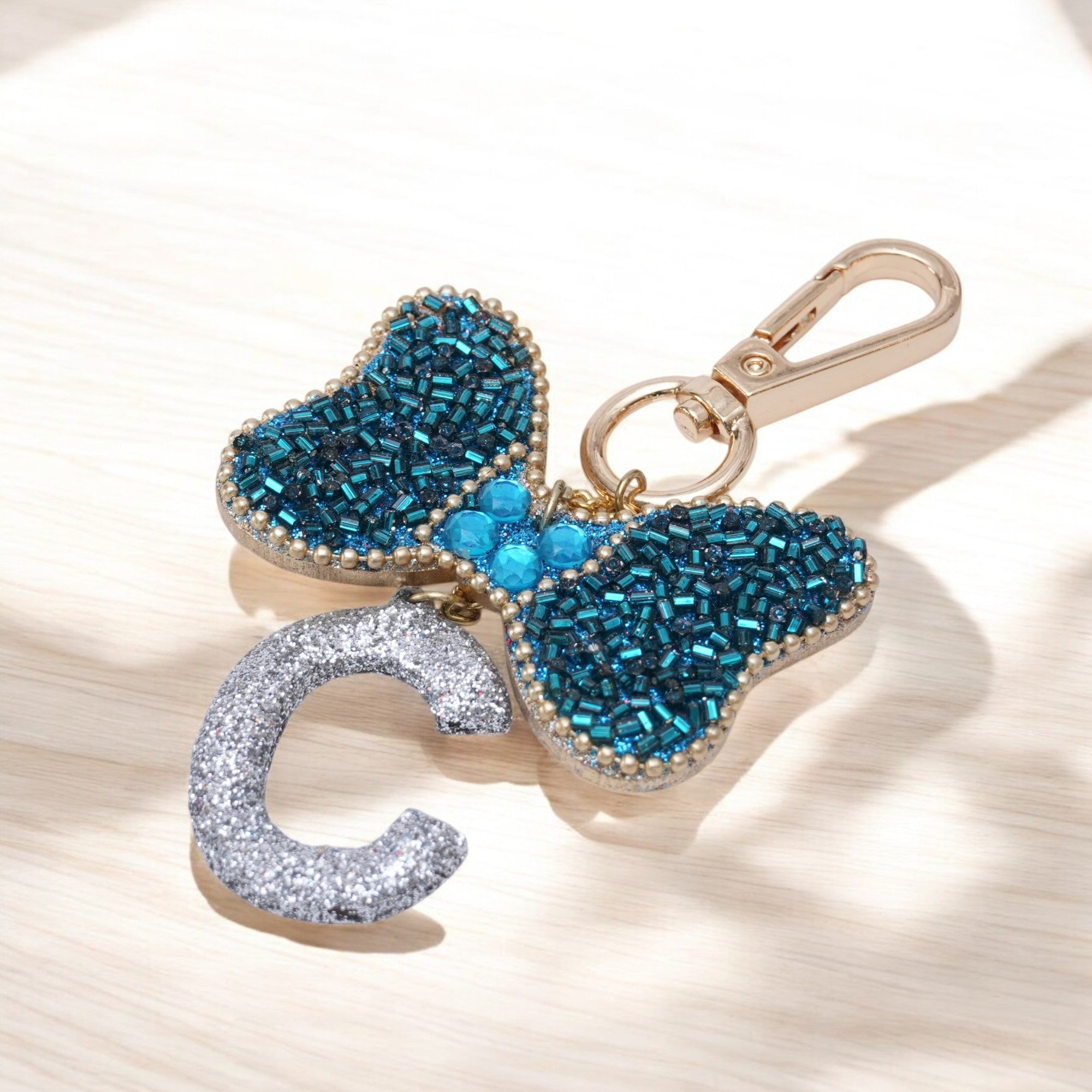 "C" Beaded Bow Bag Charm