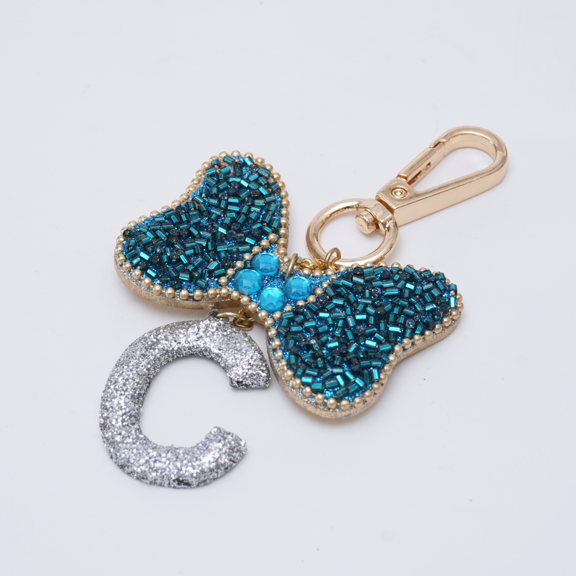 "C" Beaded Bow Bag Charm