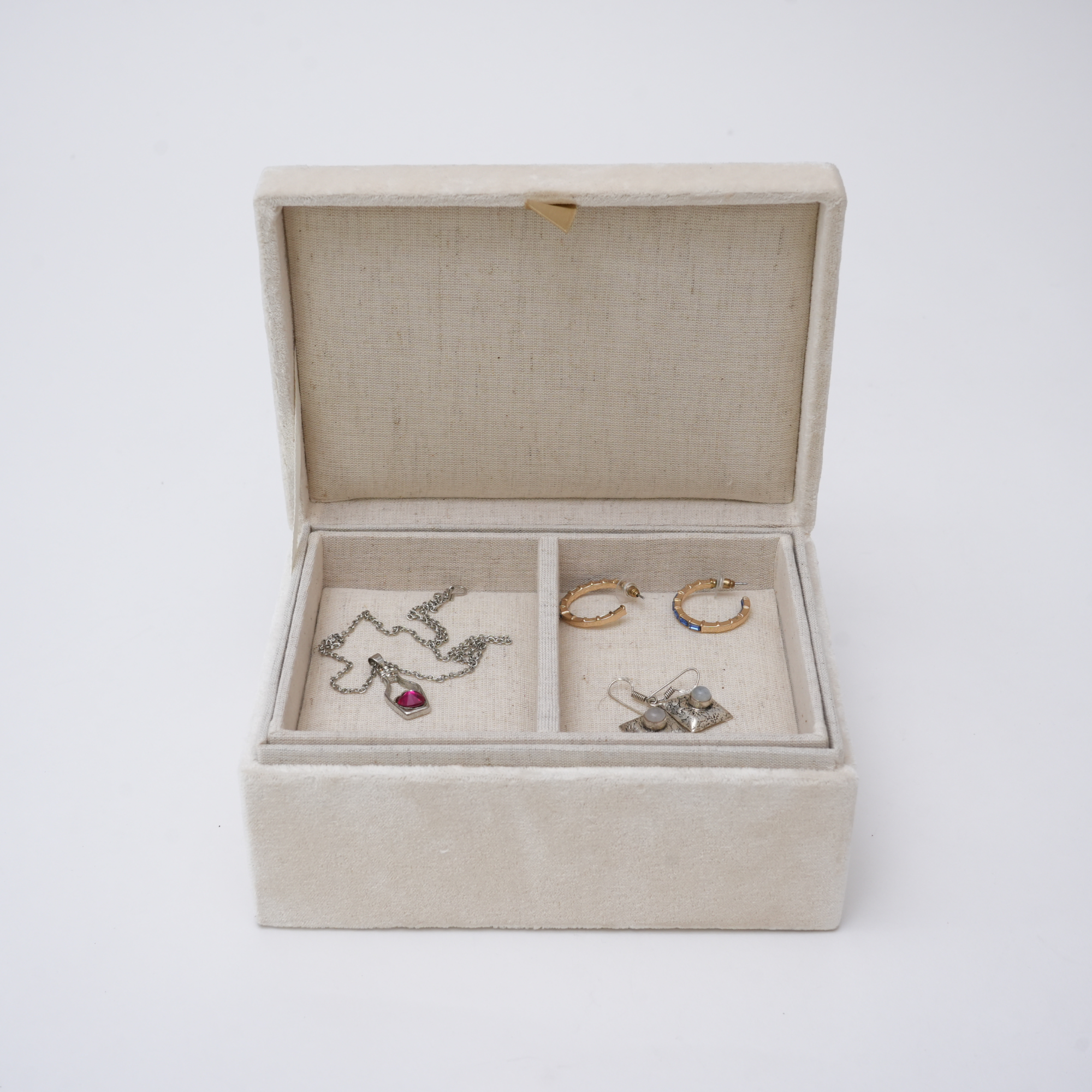 Beaded Ivory Velvet Jewellery Box