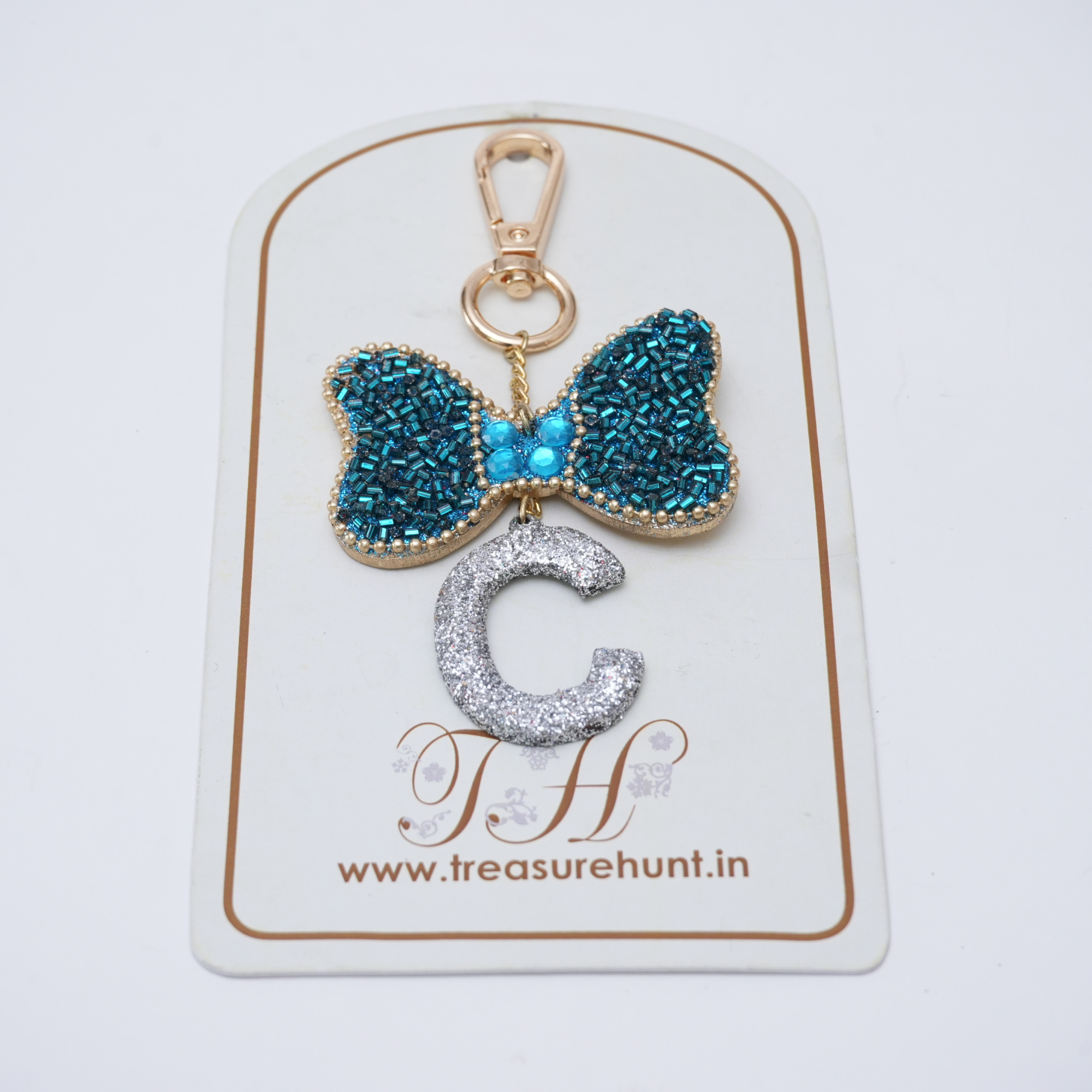 "C" Beaded Bow Bag Charm