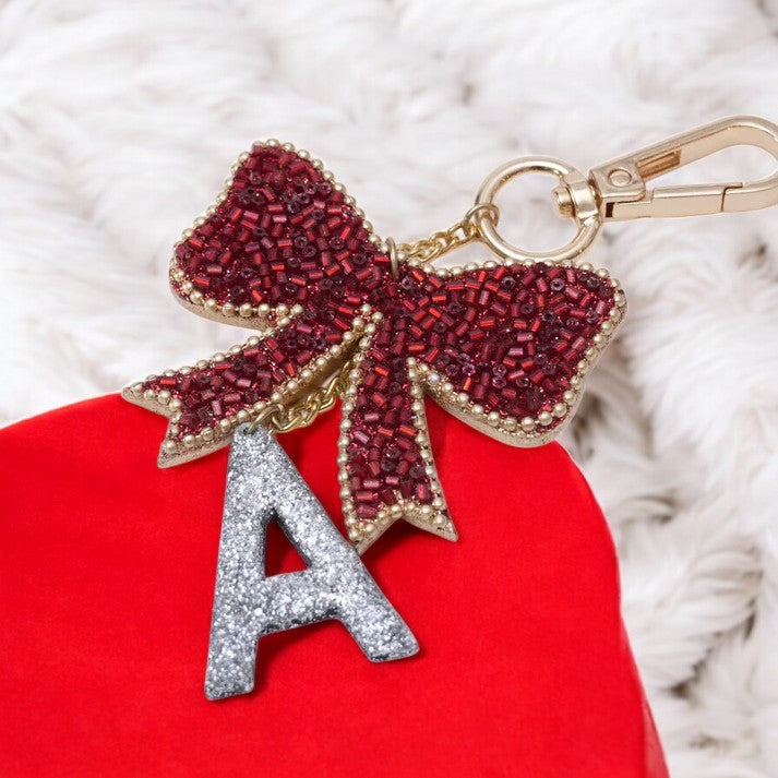 "A" Beaded Bow Bag Charm