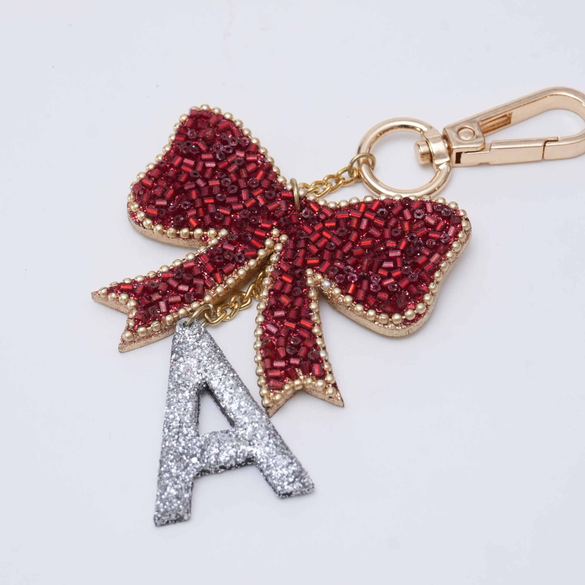 "A" Beaded Bow Bag Charm