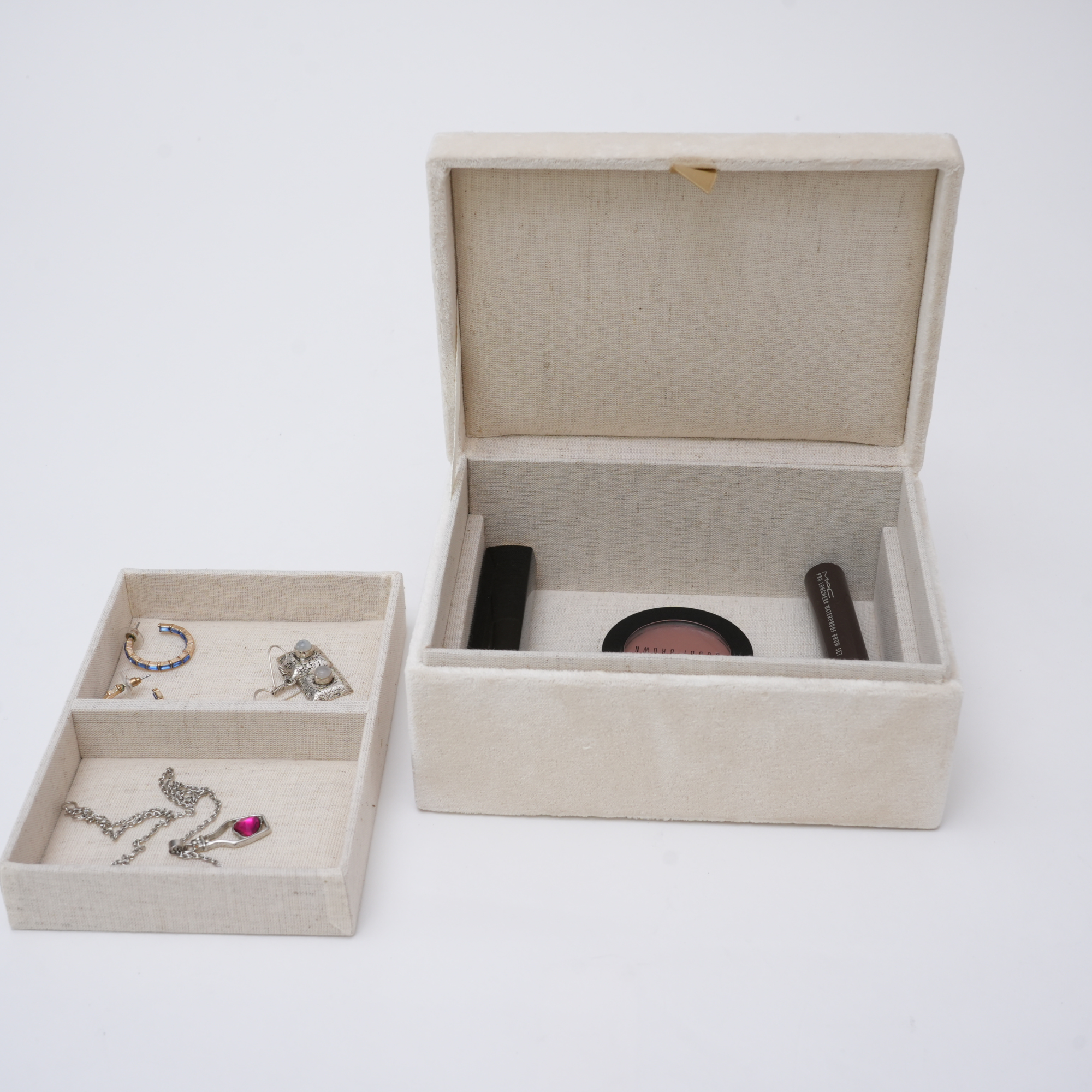 Beaded Ivory Velvet Jewellery Box