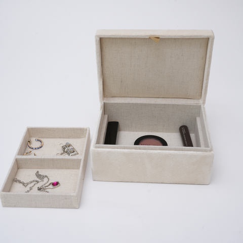 Beaded Ivory Velvet Jewelry Box