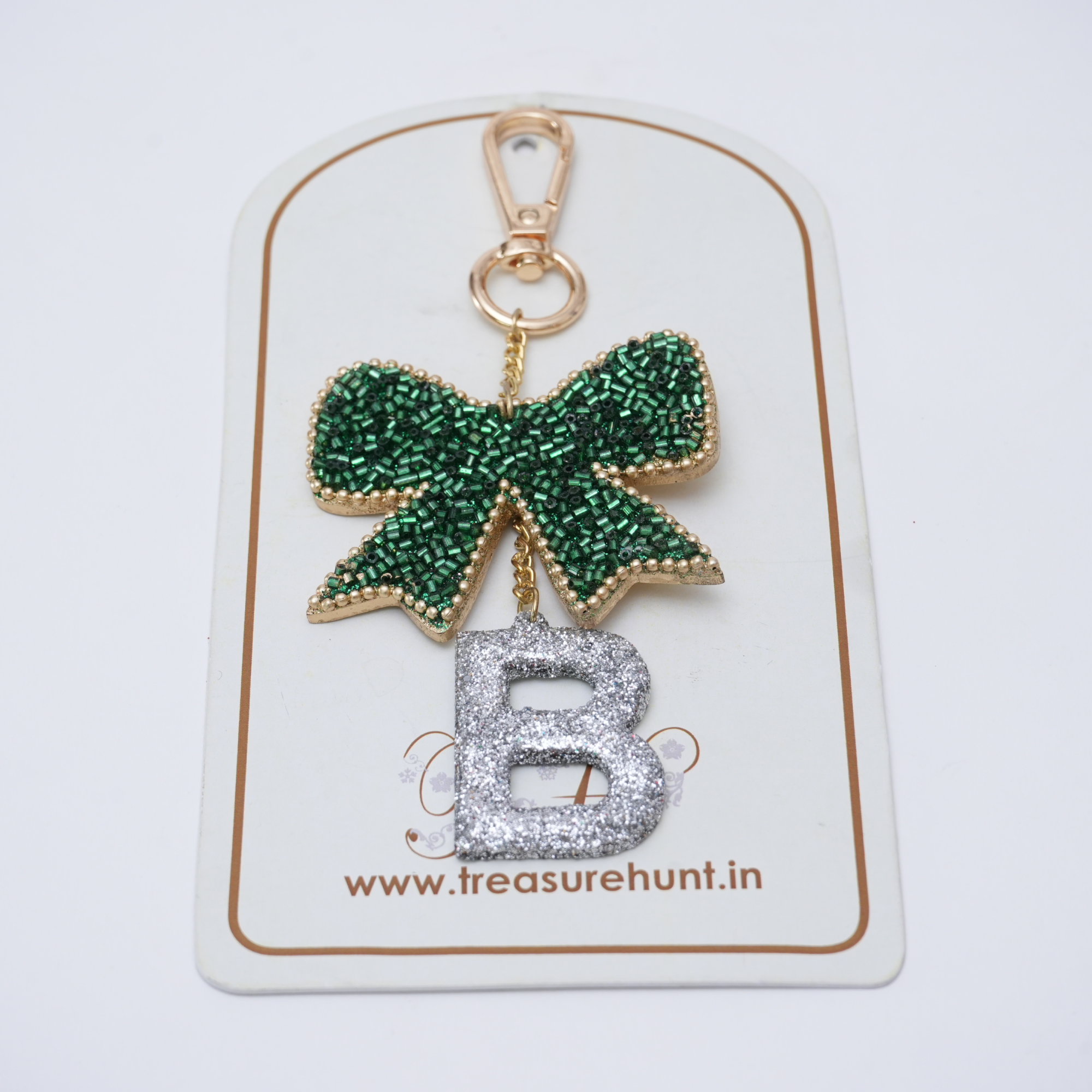 "B" Beaded Bow Bag Charm