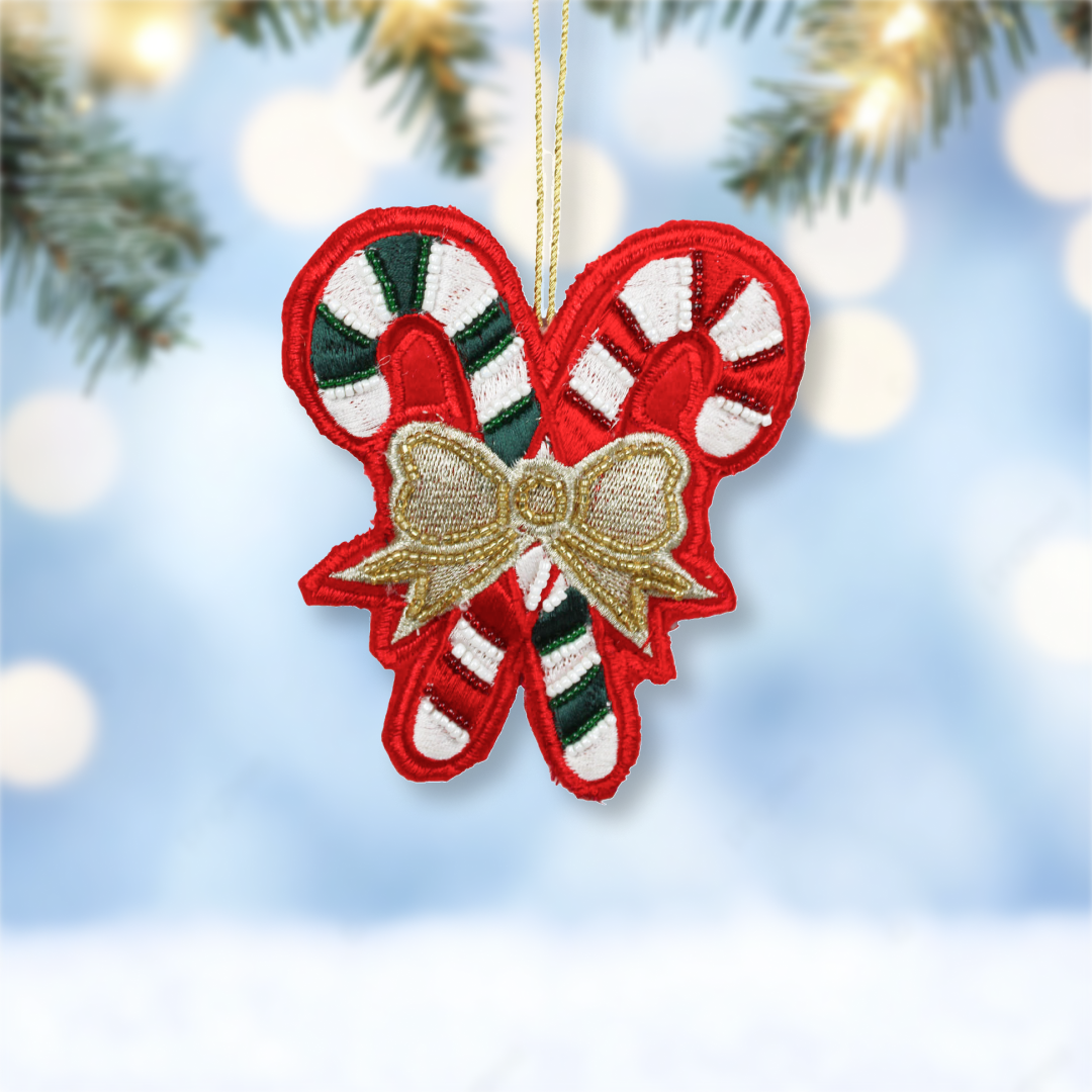 Set of 2 Embroidered Christmas Tree Hanging Ornament