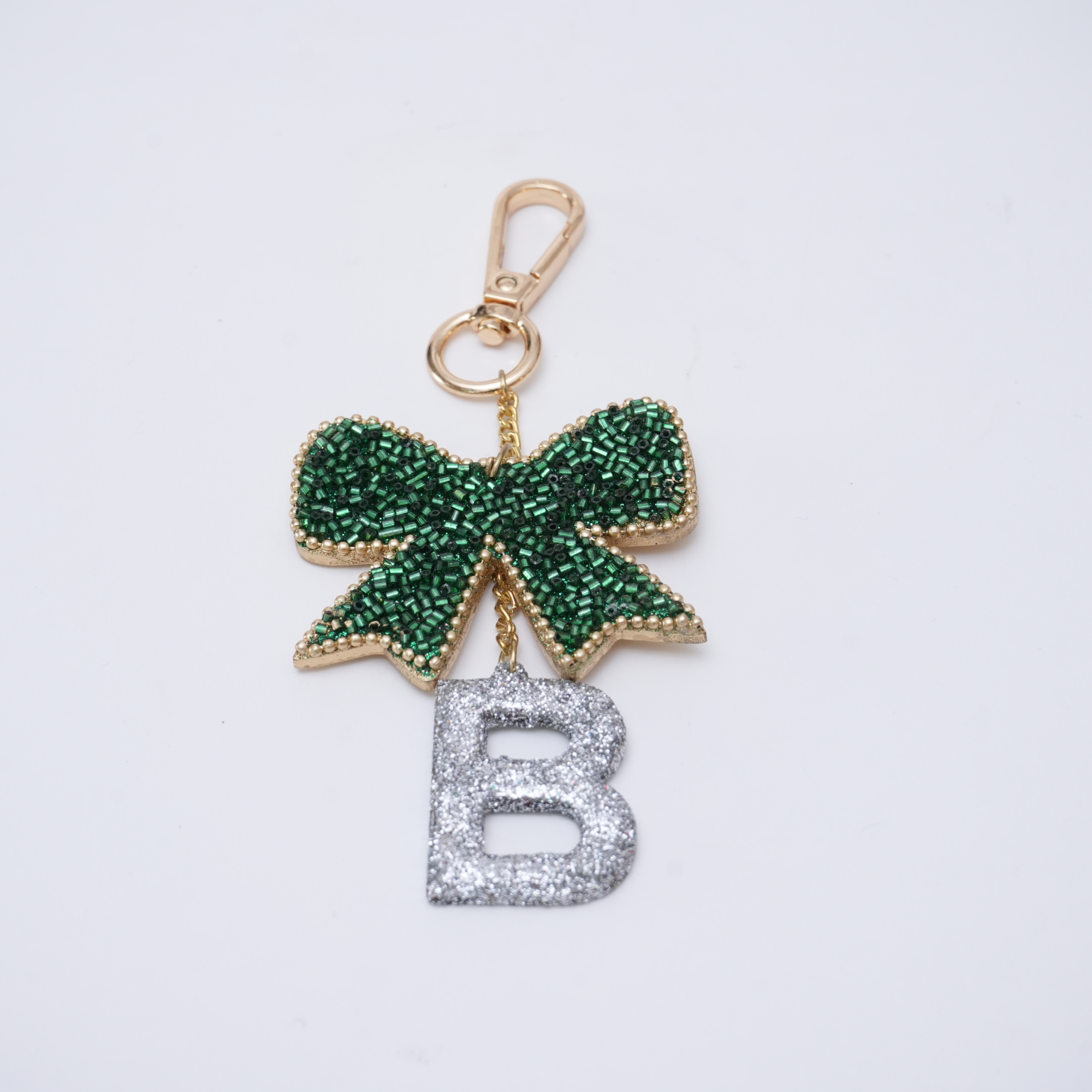 "B" Beaded Bow Bag Charm