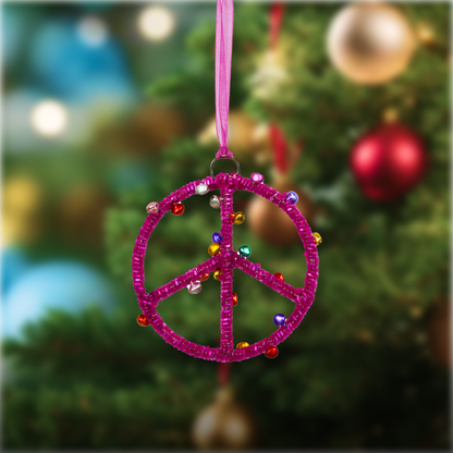 Set of 2 Beaded Peace Designed Christmas Ornament