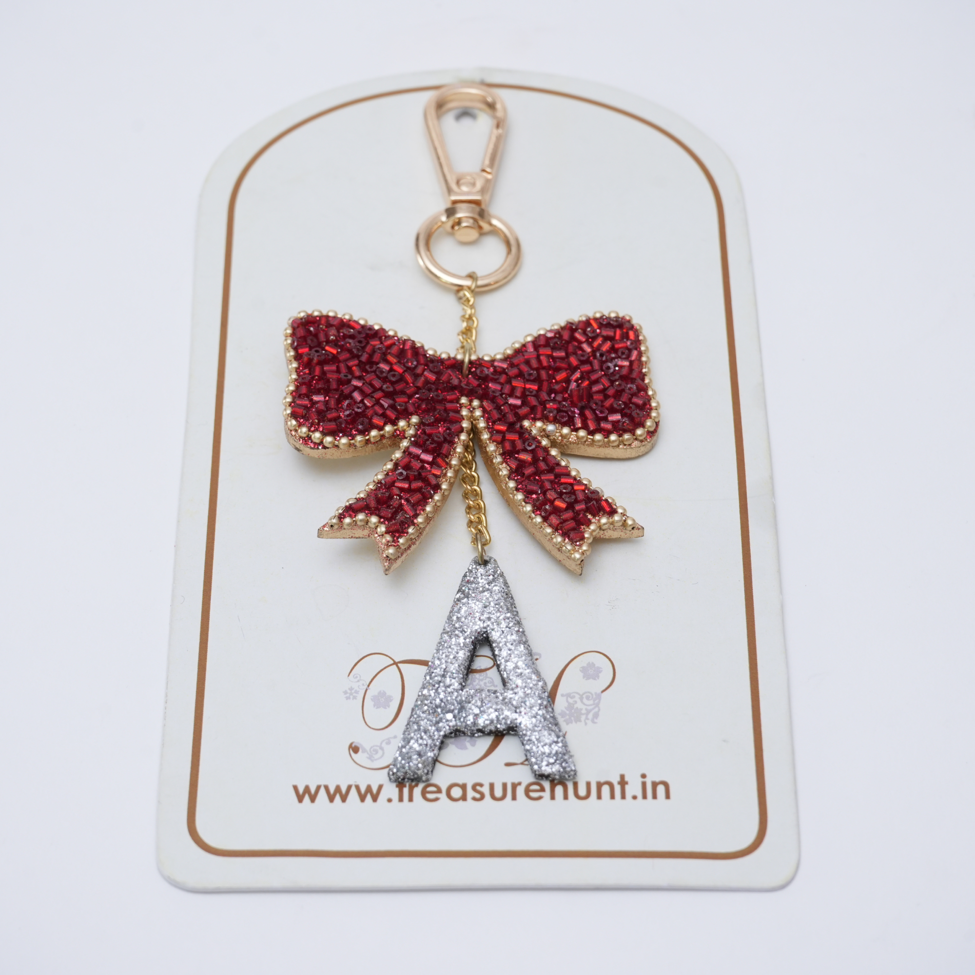 "A" Beaded Bow Bag Charm