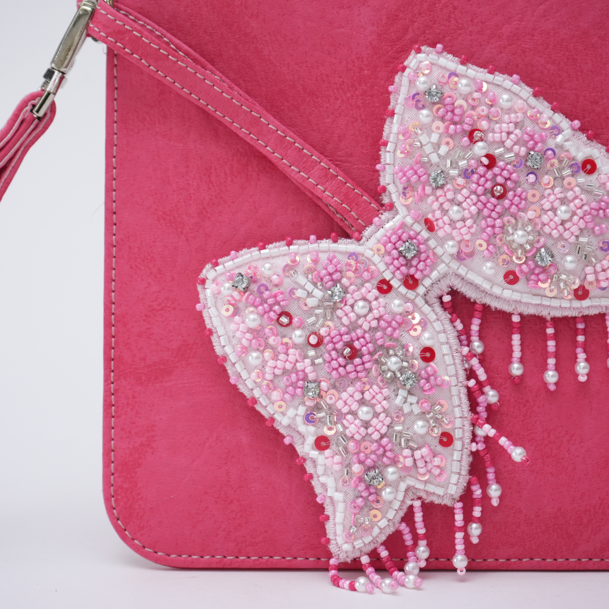 Pink Butterfly Embroidered Clutch Bag