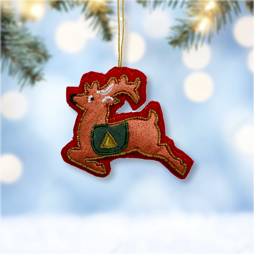 Set of 2 Embroidered Christmas Ornament Tree Hanging