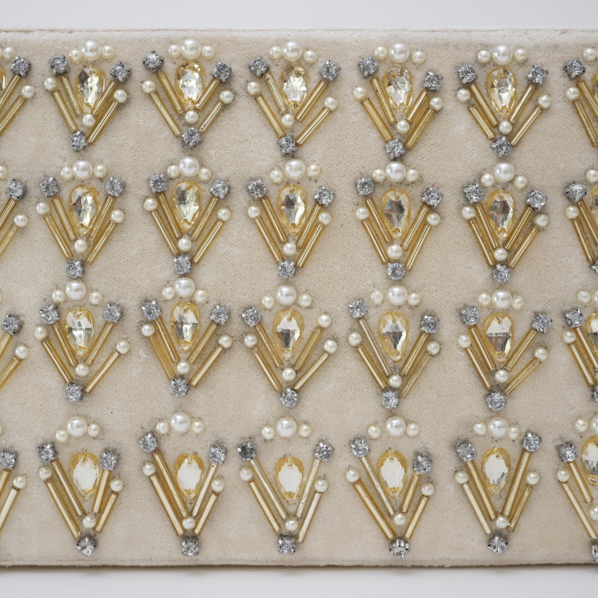 Beaded Ivory Velvet Jewellery Box