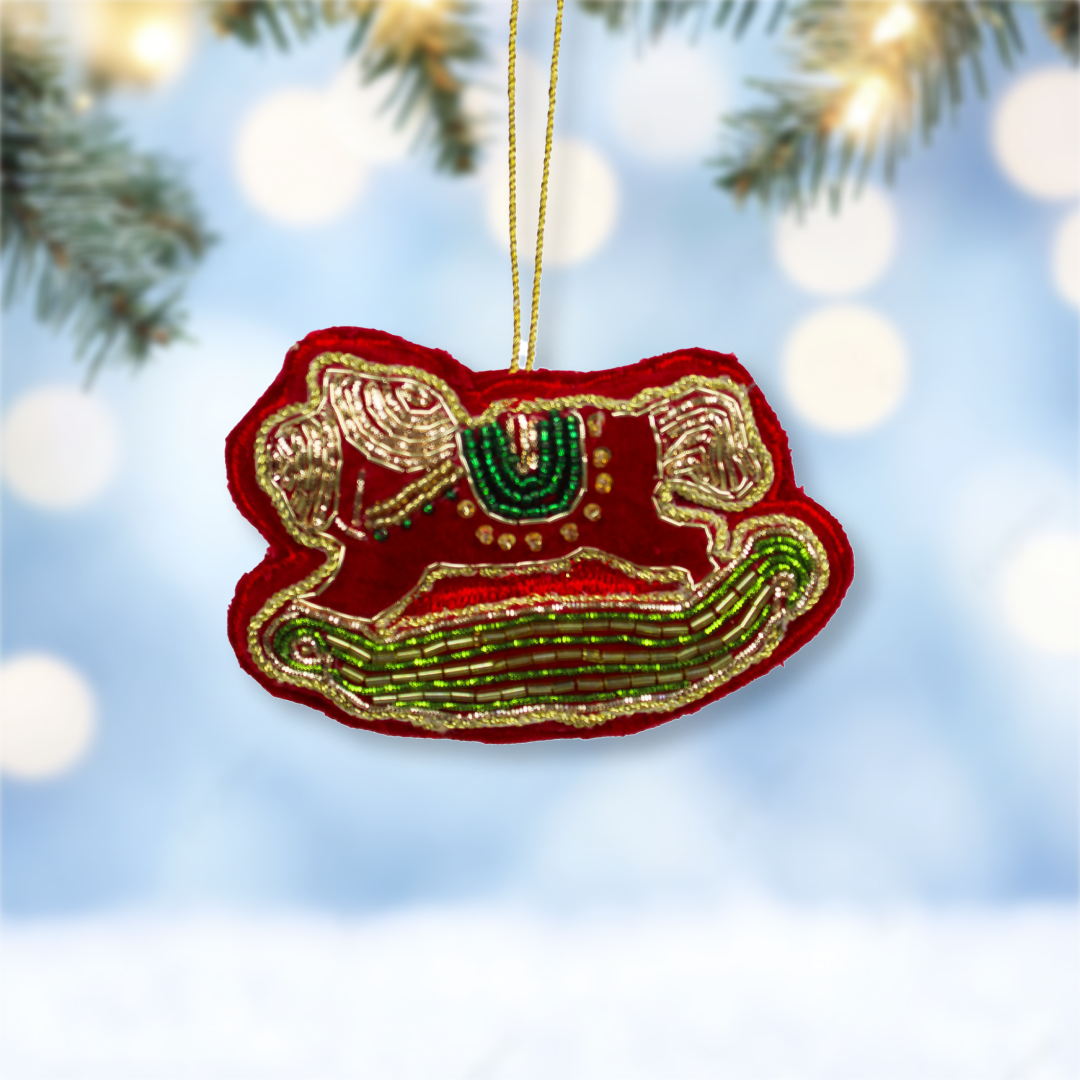 Set of 2 Embroidered Christmas Ornament Tree Hanging