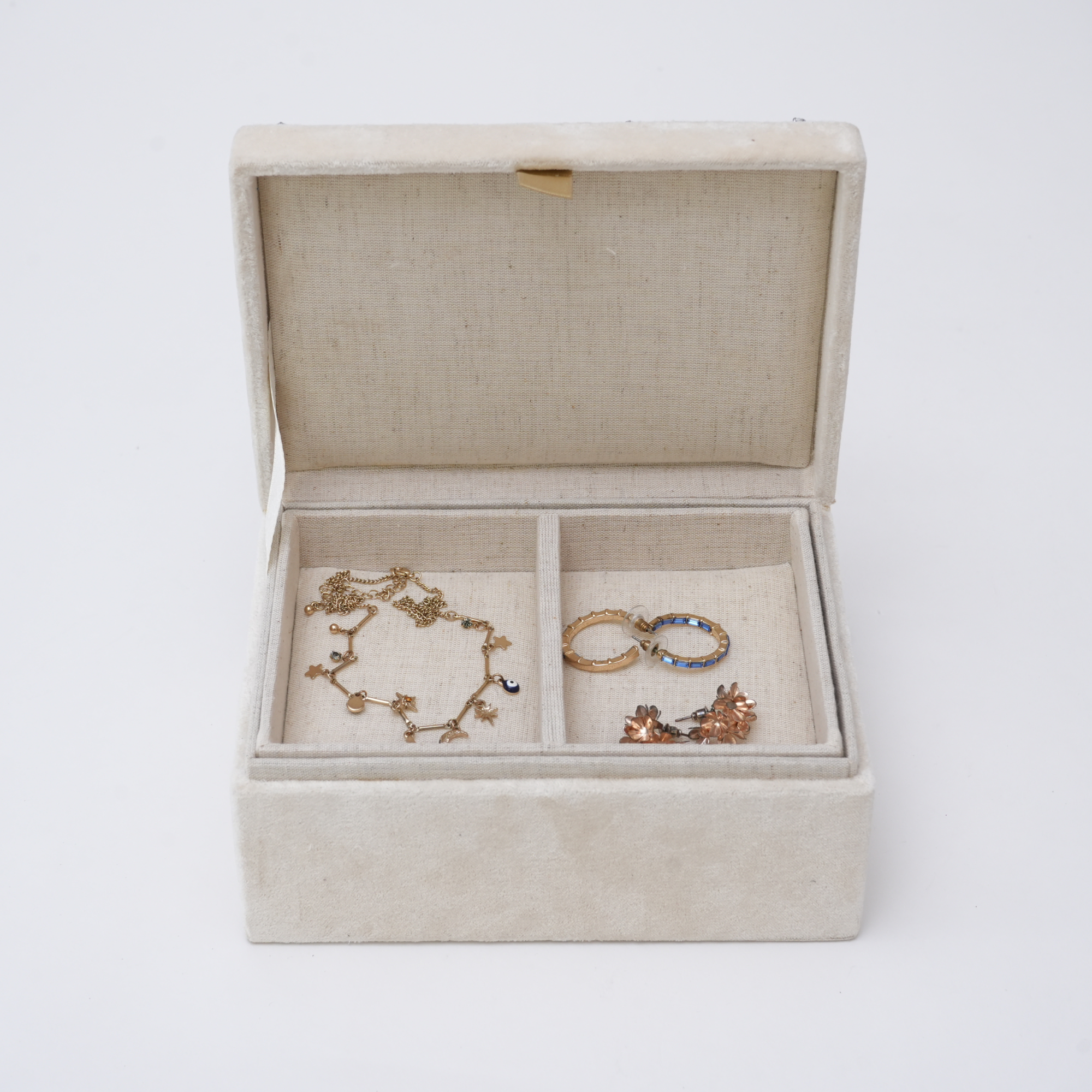 Beaded Ivory Velvet Jewellery Box