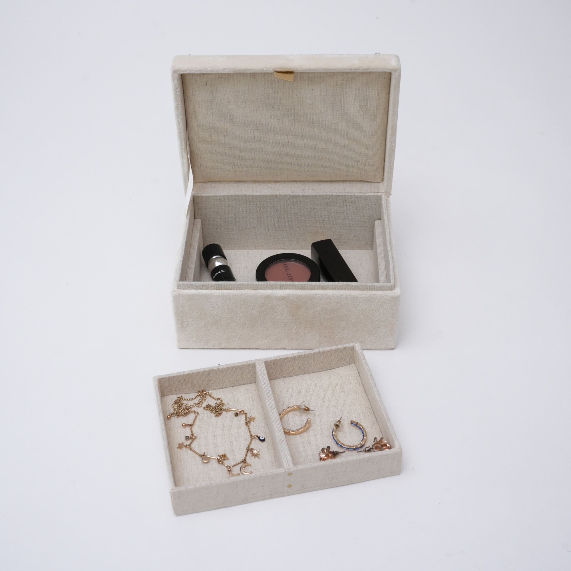 Beaded Ivory Velvet Jewellery Box