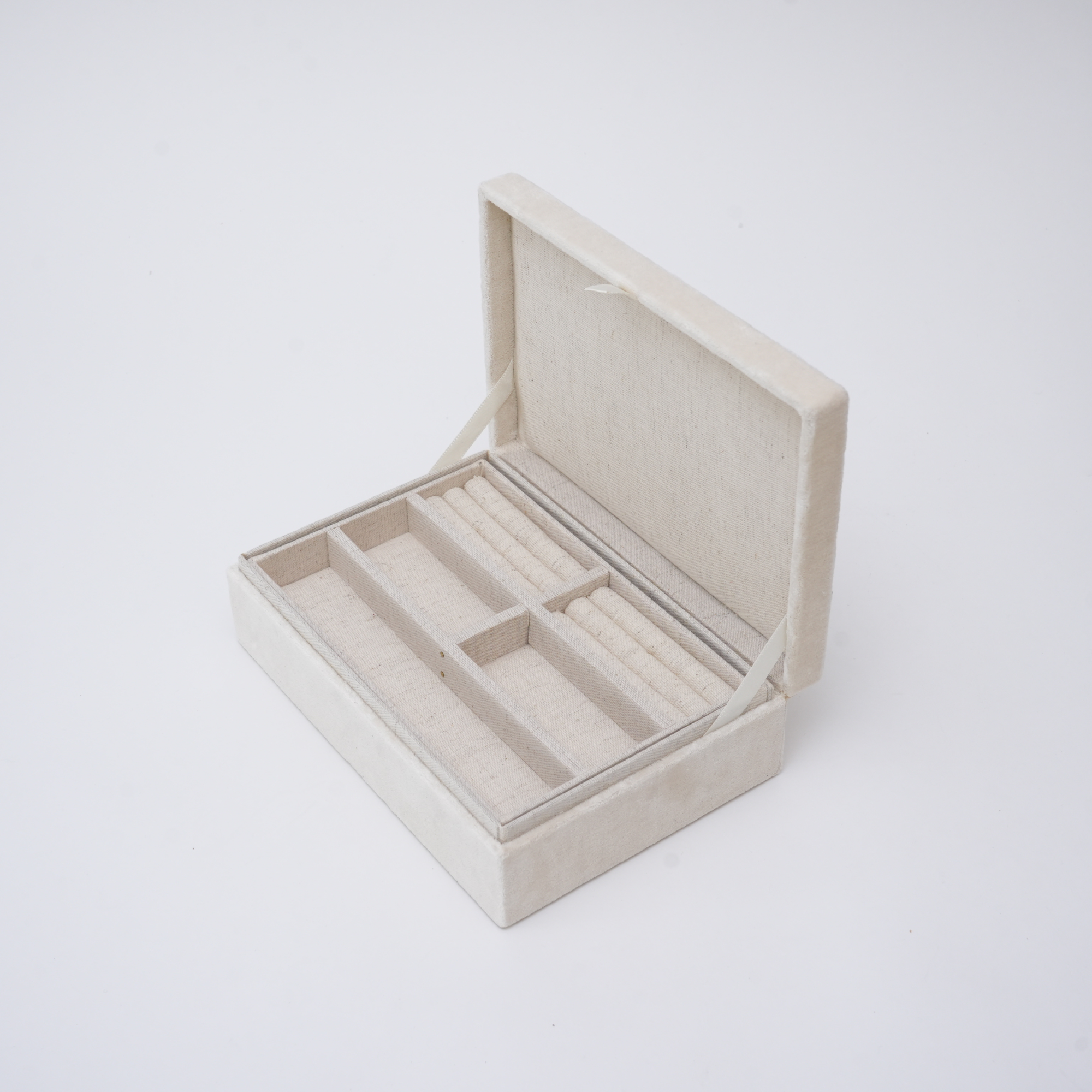 Beaded Ivory Velvet Jewellery Box