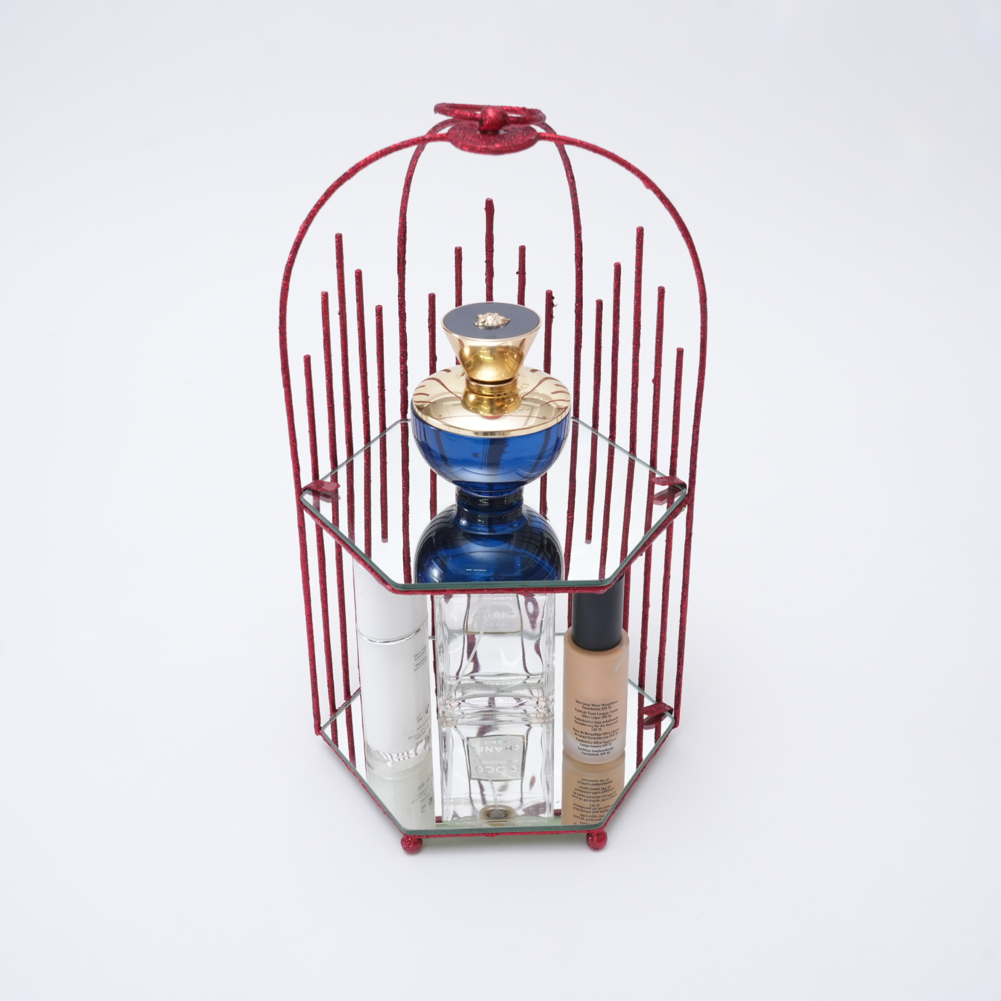 Red Dresser Makeup Organizer (Medium, Cage Shape)