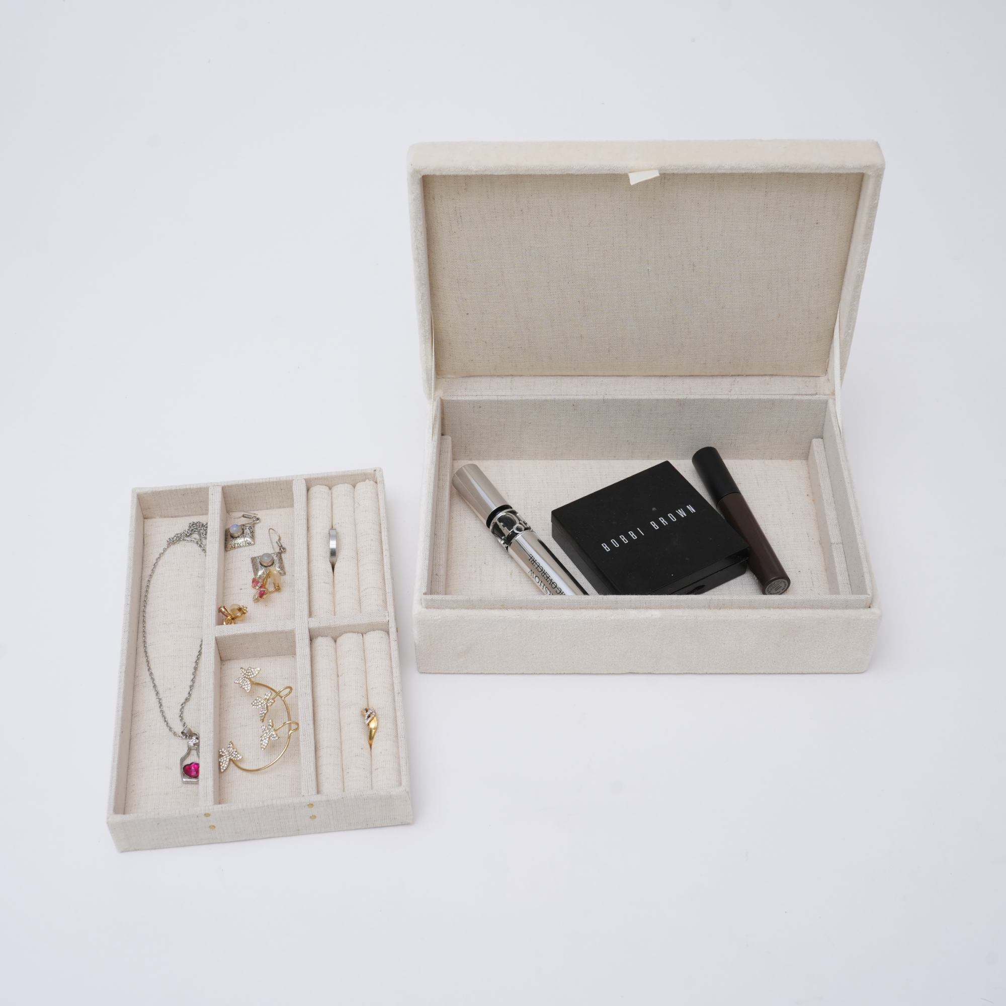 Beaded Ivory Velvet Jewellery Box