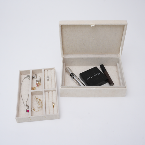 Beaded Ivory Velvet Jewelry Box