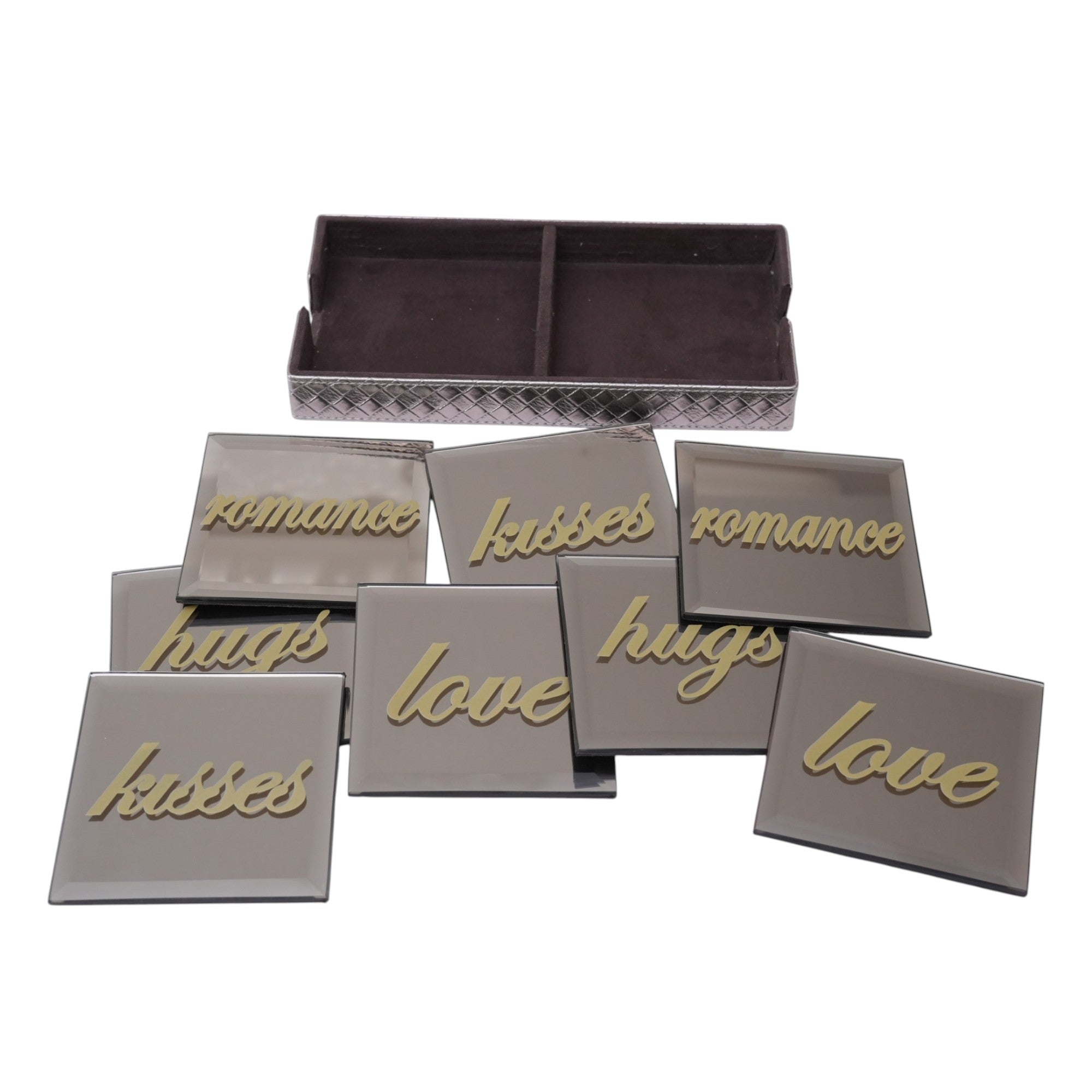 Designer Brown Glass Coaster with Caddy Tray Set of 8