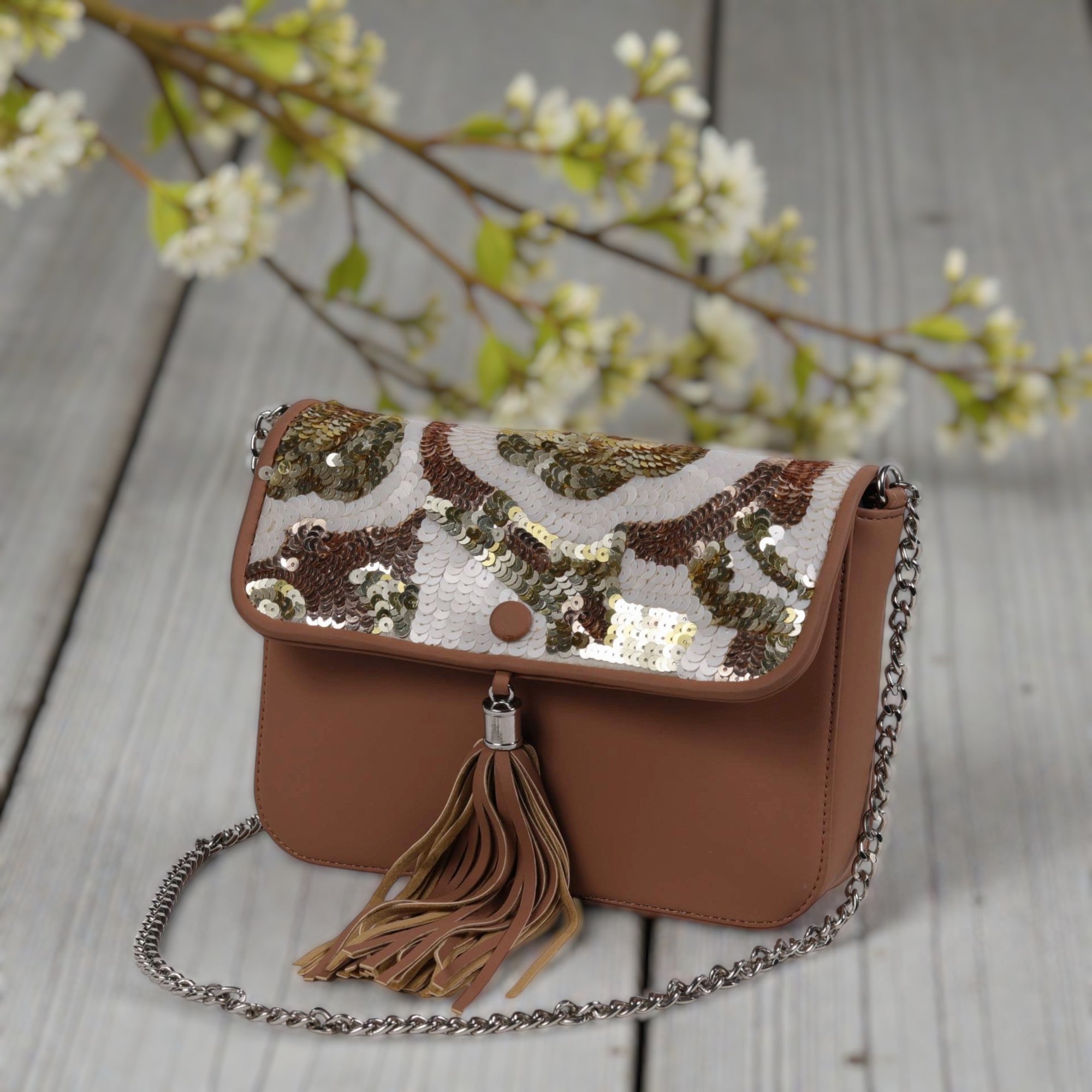  Women’s Hand-Embroidered Beaded Sling Bag – High-Quality PU 