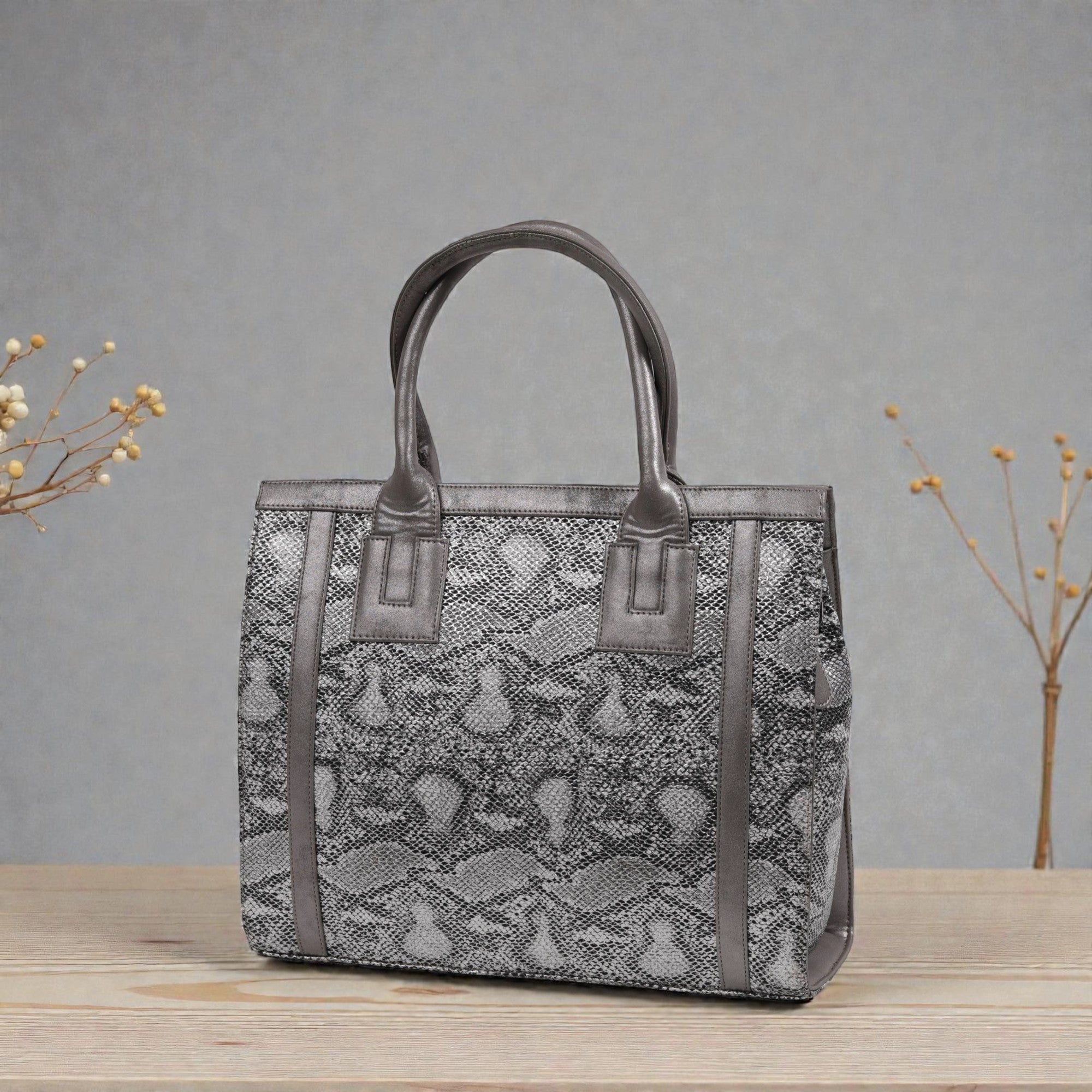 Grey Textured High-Quality PU Handbag
