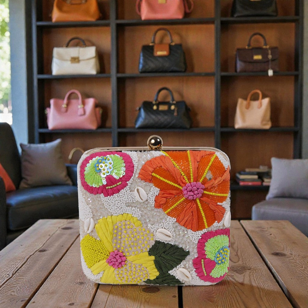 Beaded Floral Clutch Bag
