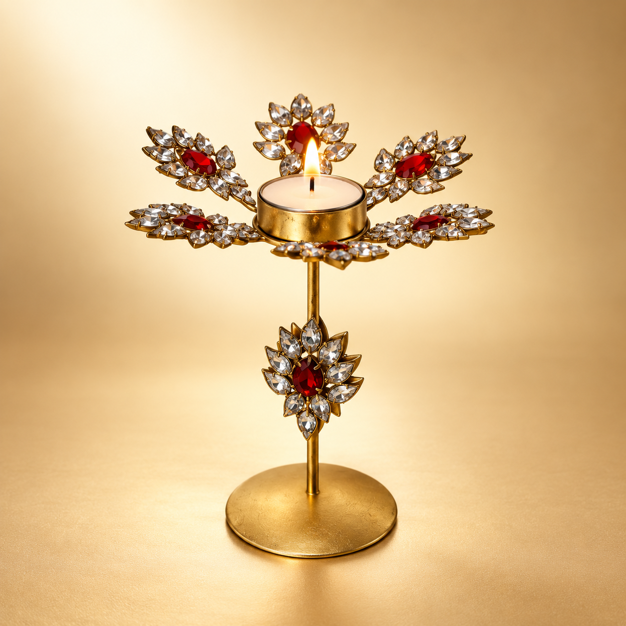 Handmade Jeweled Golden Crystal Tealight Candle Holder