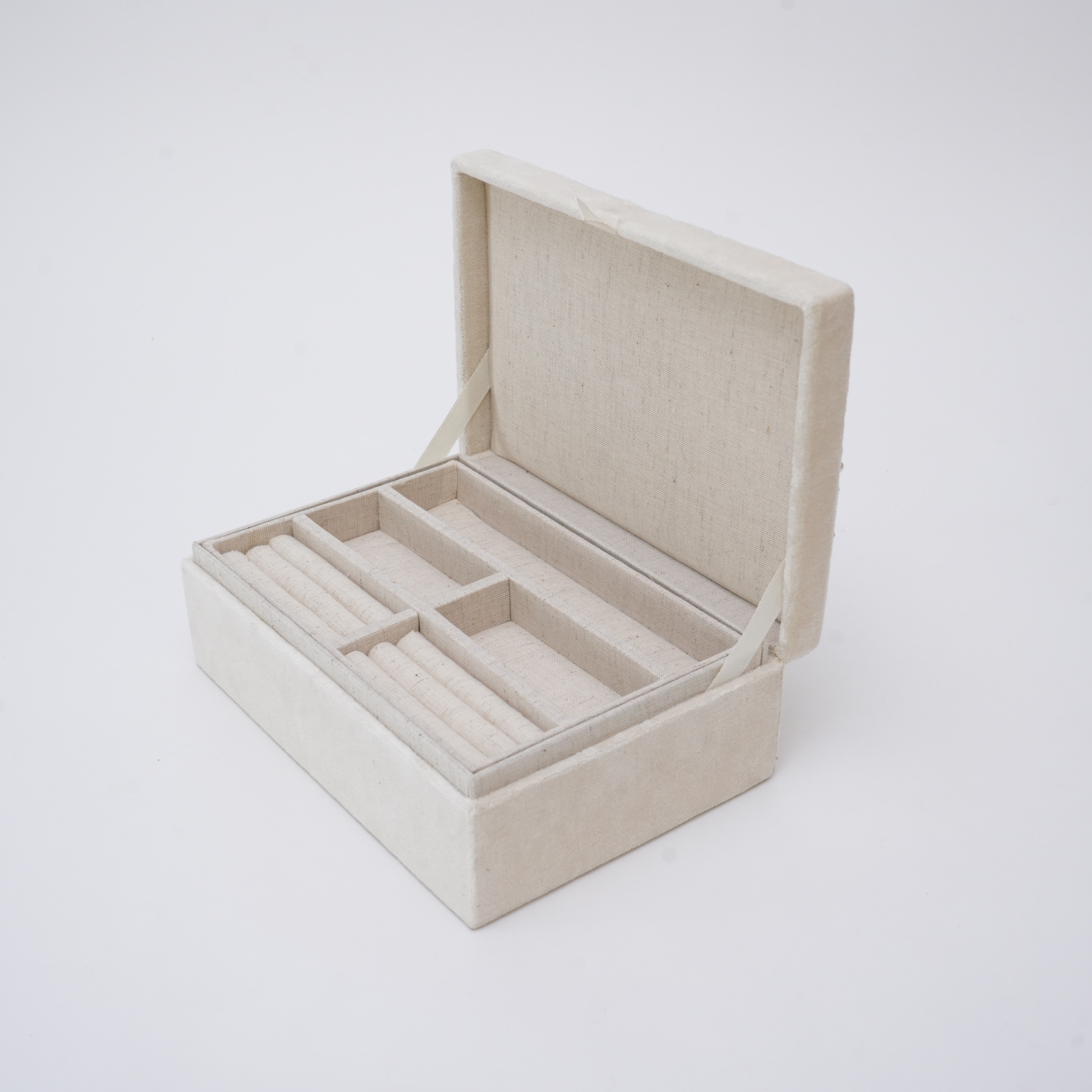 Beaded Ivory Velvet Jewellery Box