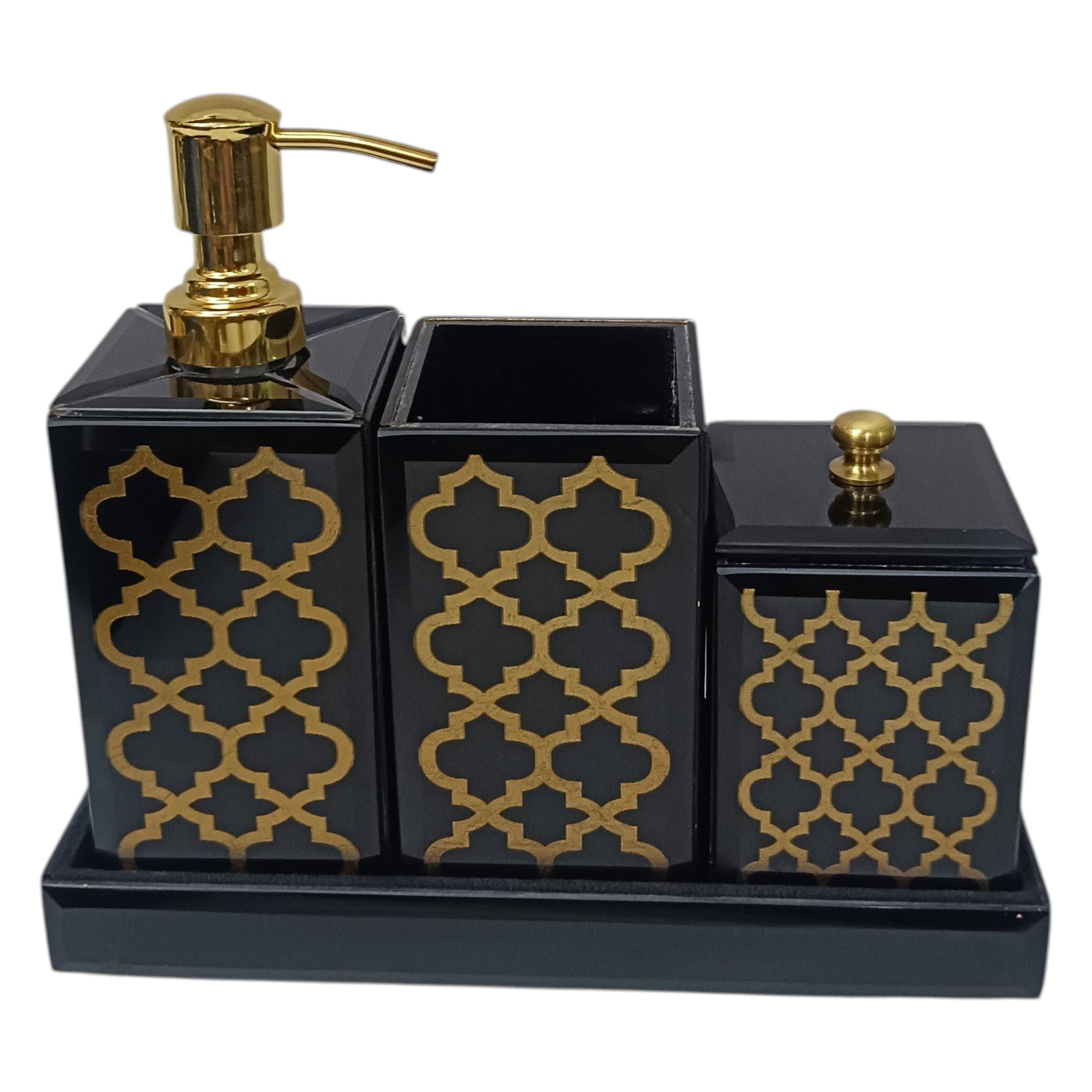  Designer Black & Gold 4-Pieces Bathroom Accessory Set 