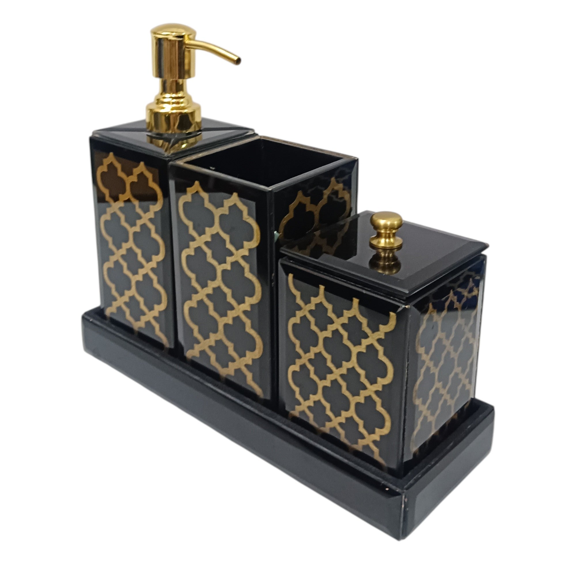 Designer Black & Gold 4-Pieces Bathroom Accessory Set