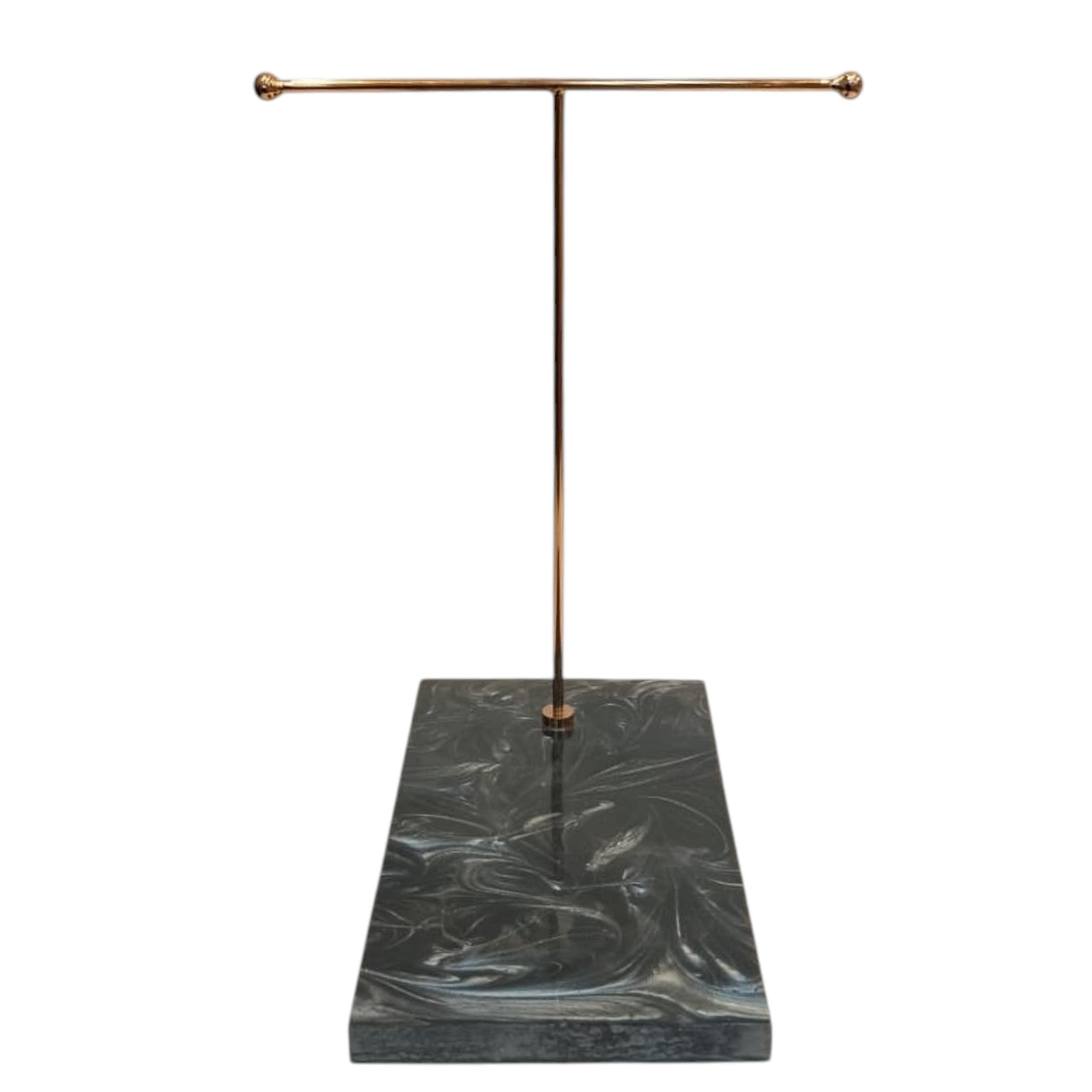 Rose Gold T-Bar Double Towel Stand with Black Resin Marble Base
