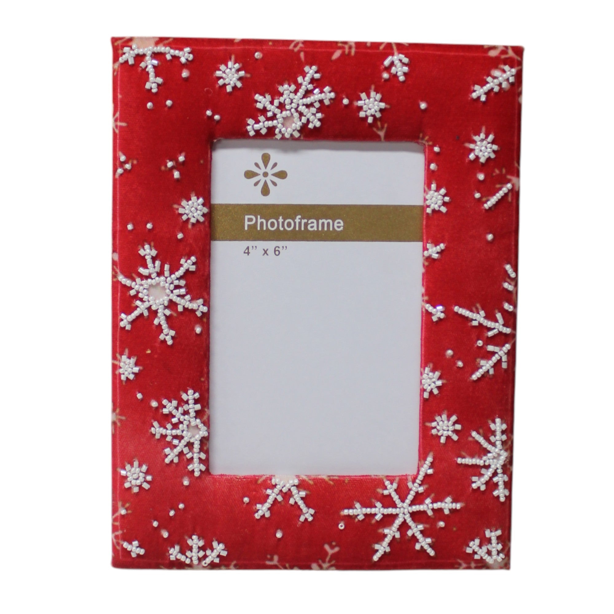 Festive Red Velvet Snowflake Beaded Picture Frame