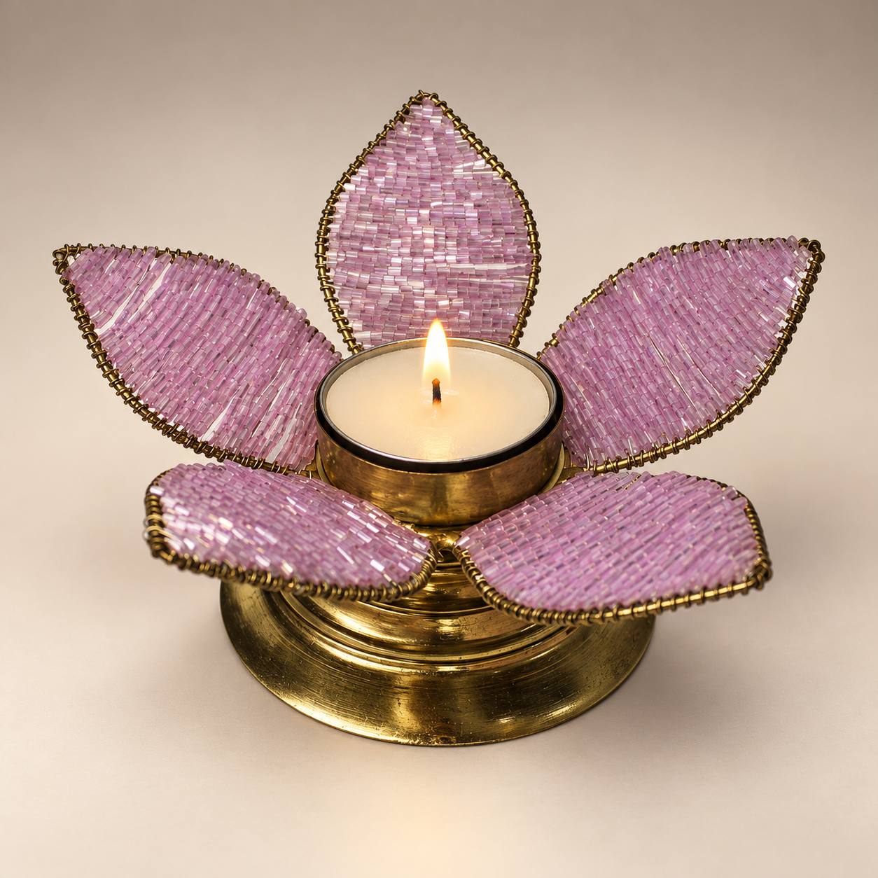  Handcrafted Lilac Beaded Lotus Tealight Holder 