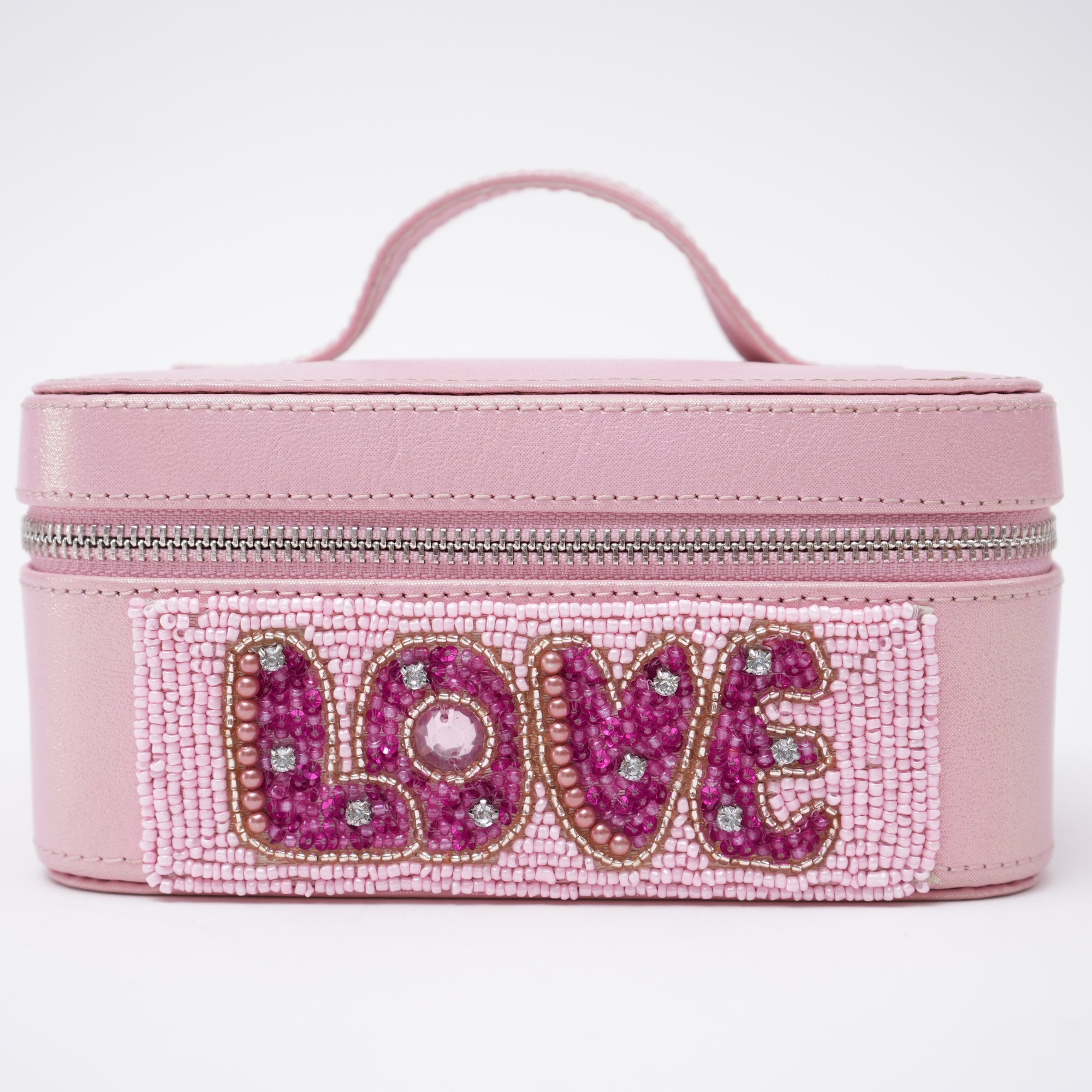 Hand Embroidered Pink PU, Make up case | It is a good choice for a Valentine gift